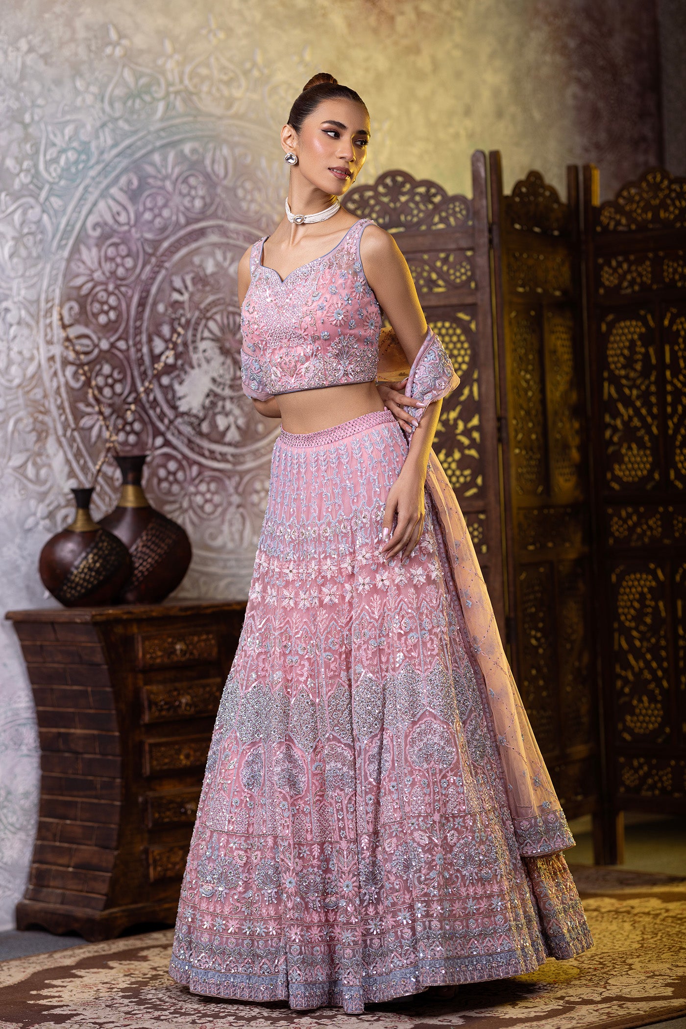 Pink resham lehenga with choli