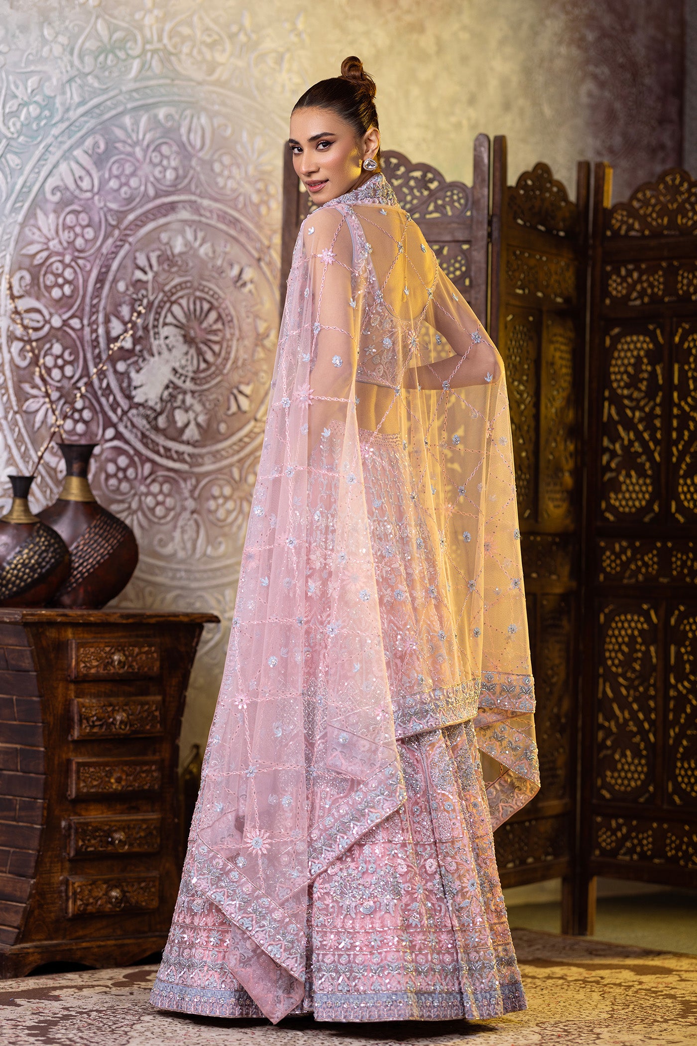 Pink resham lehenga with choli