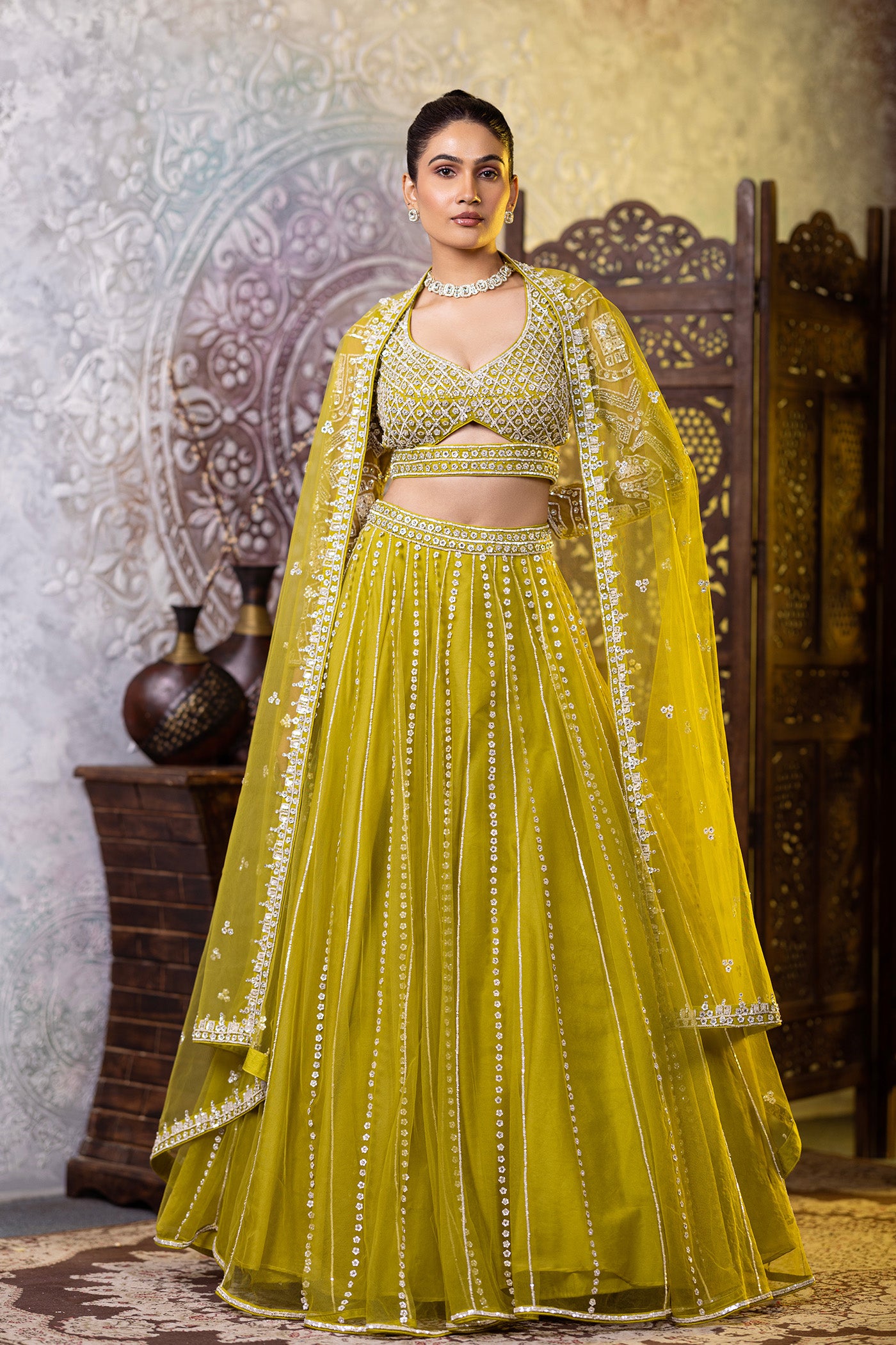 Green zarkan lehenga with dupatta