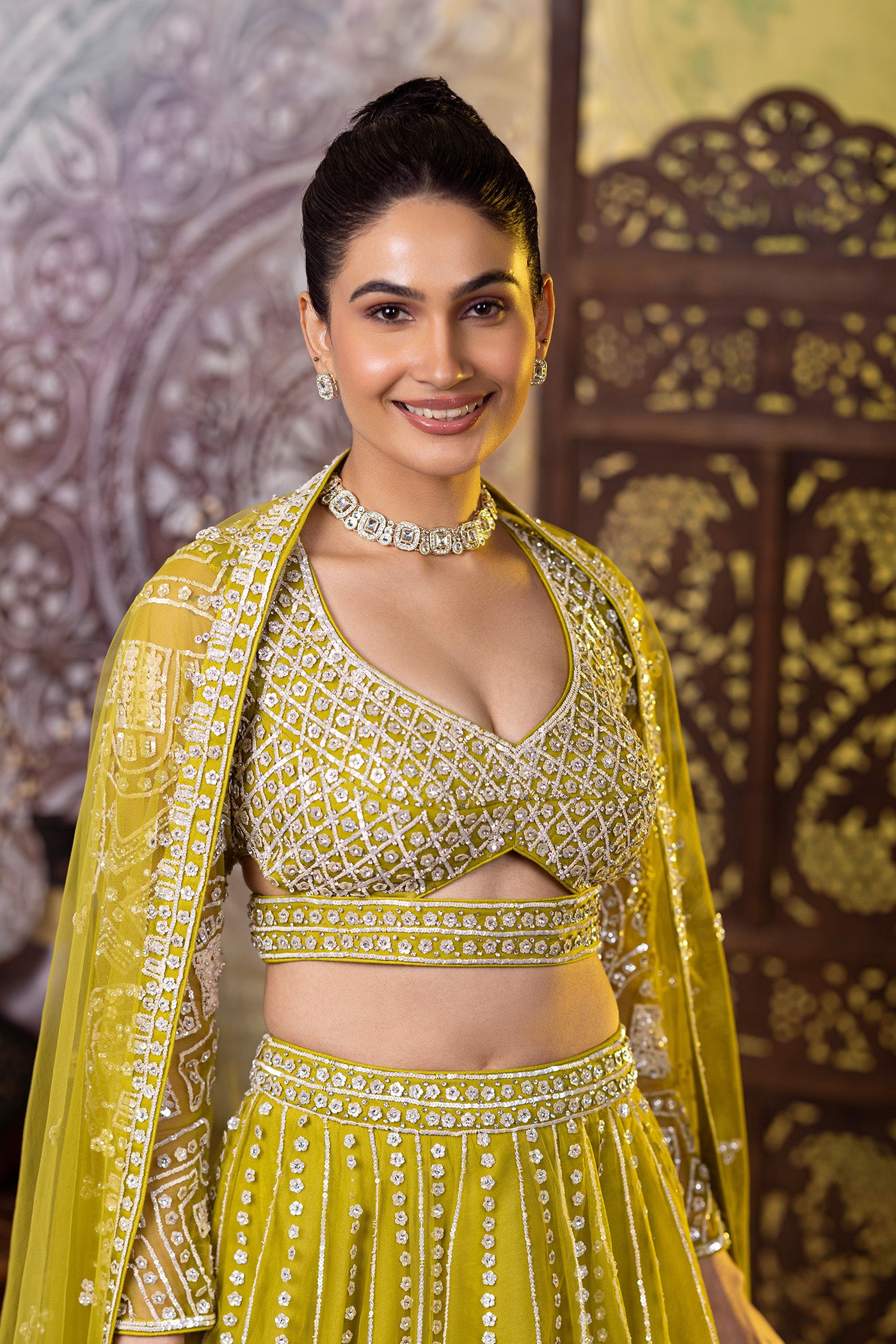 Green zarkan lehenga with dupatta