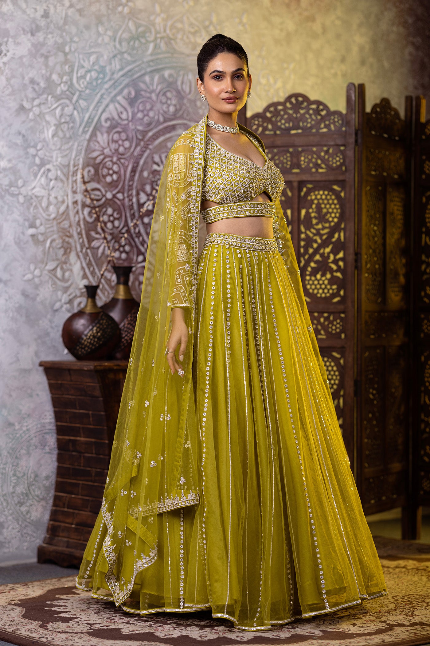 Green zarkan lehenga with dupatta