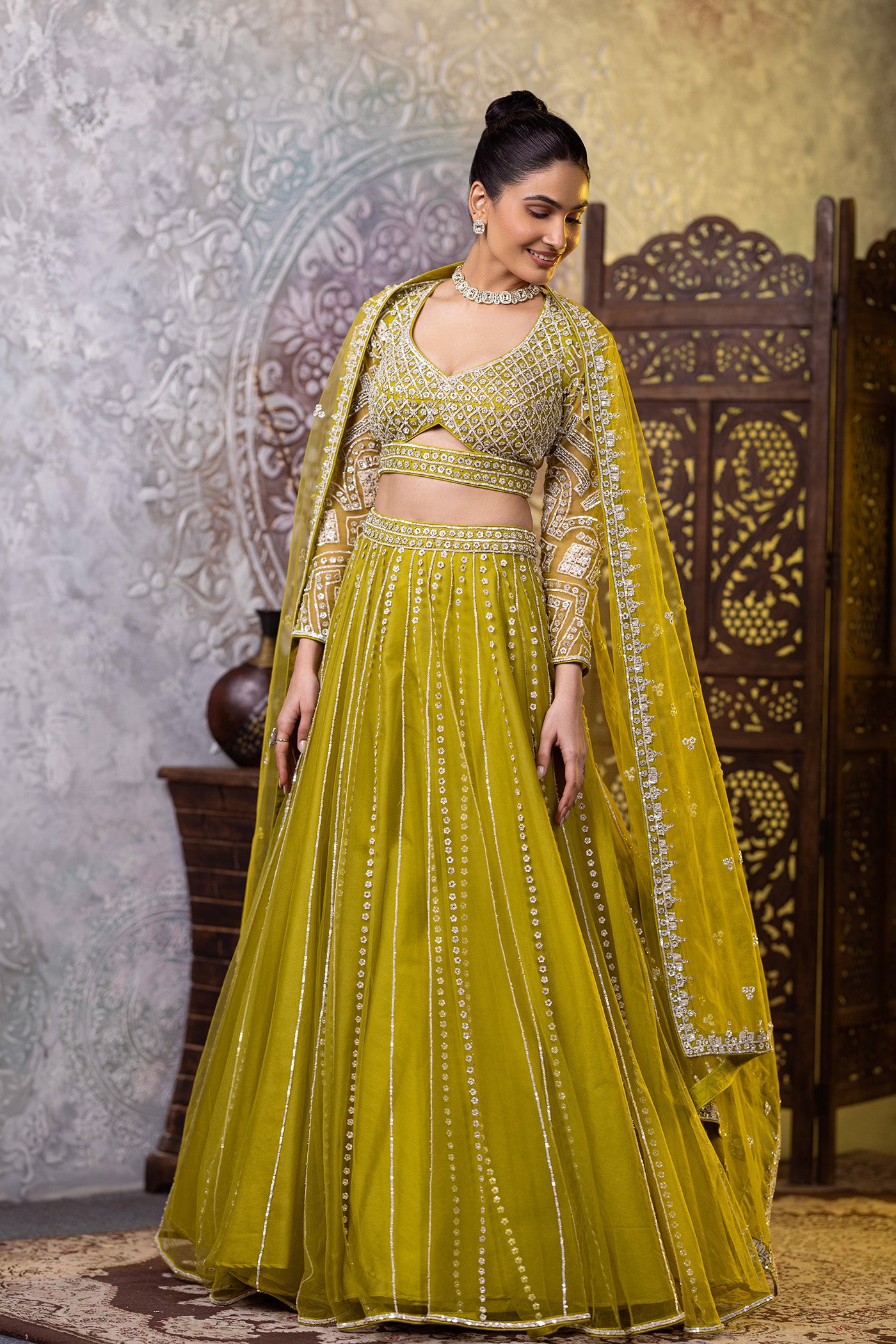 Green zarkan lehenga with dupatta