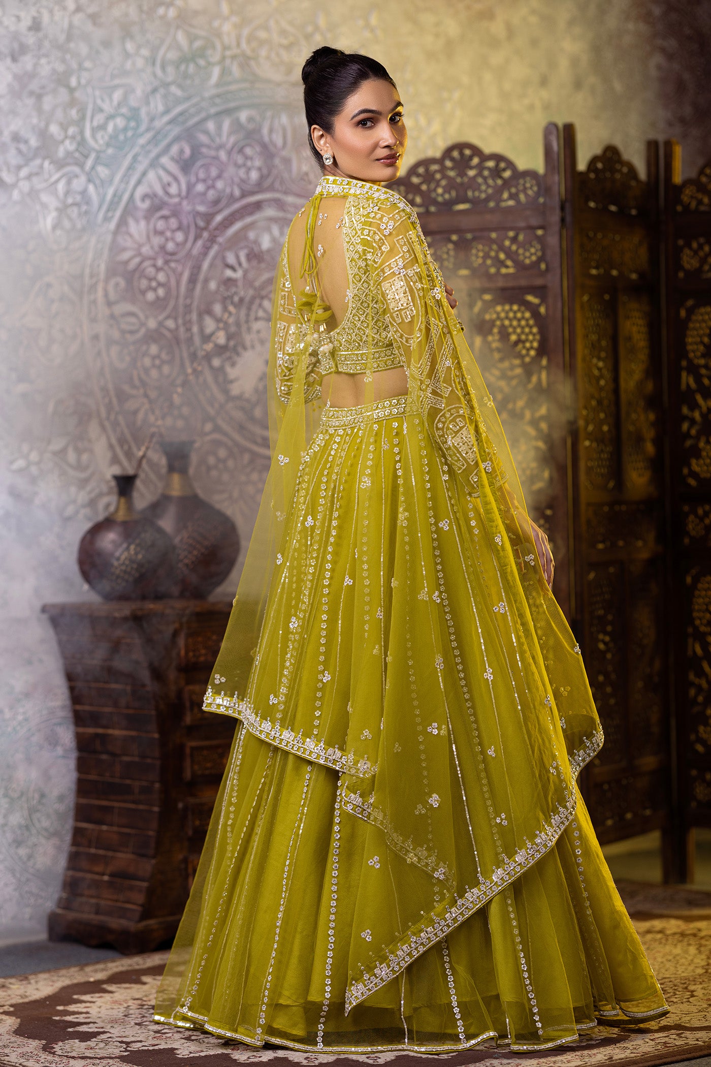 Green zarkan lehenga with dupatta