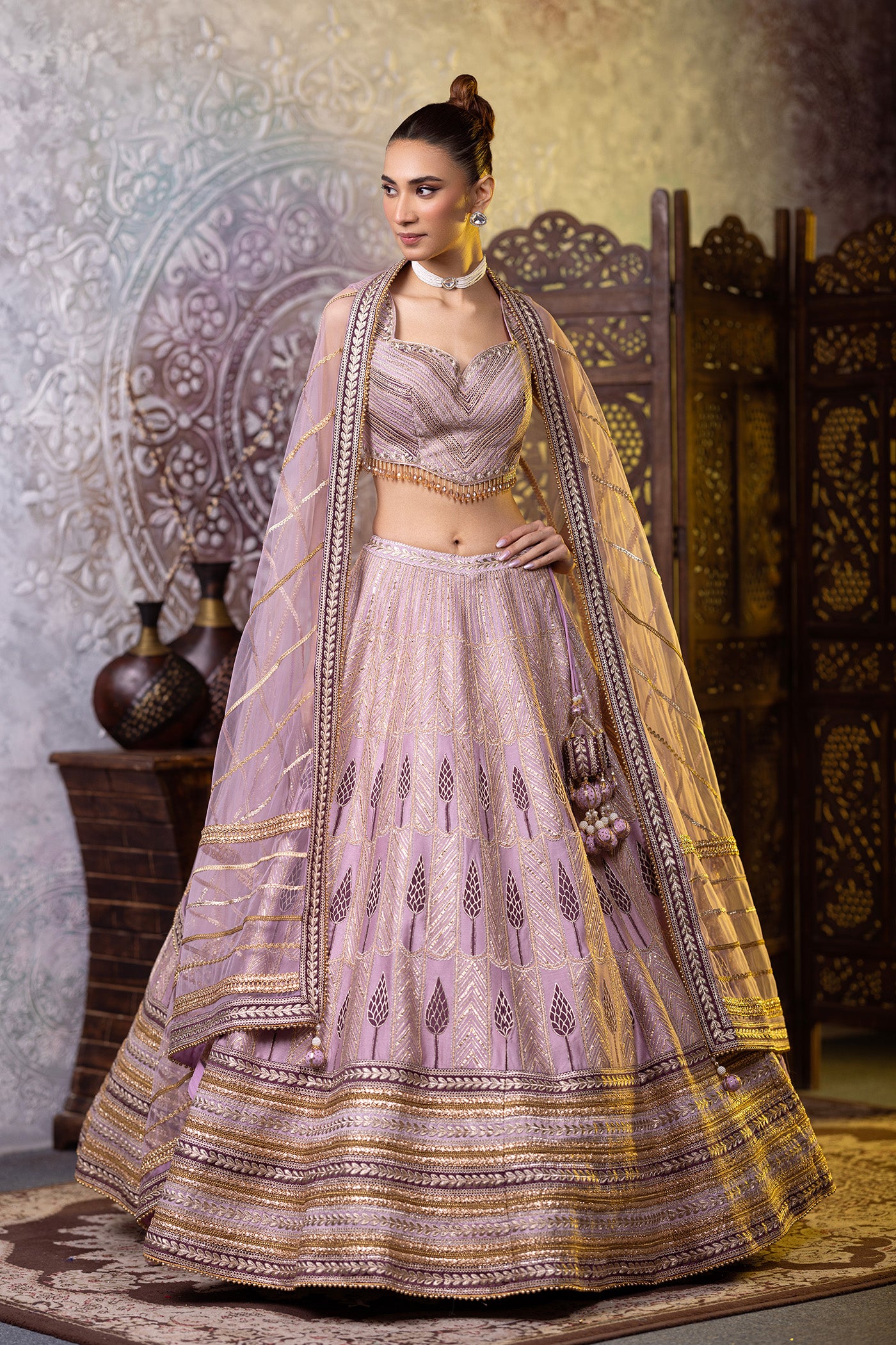 Silk lavender lehenga with gota