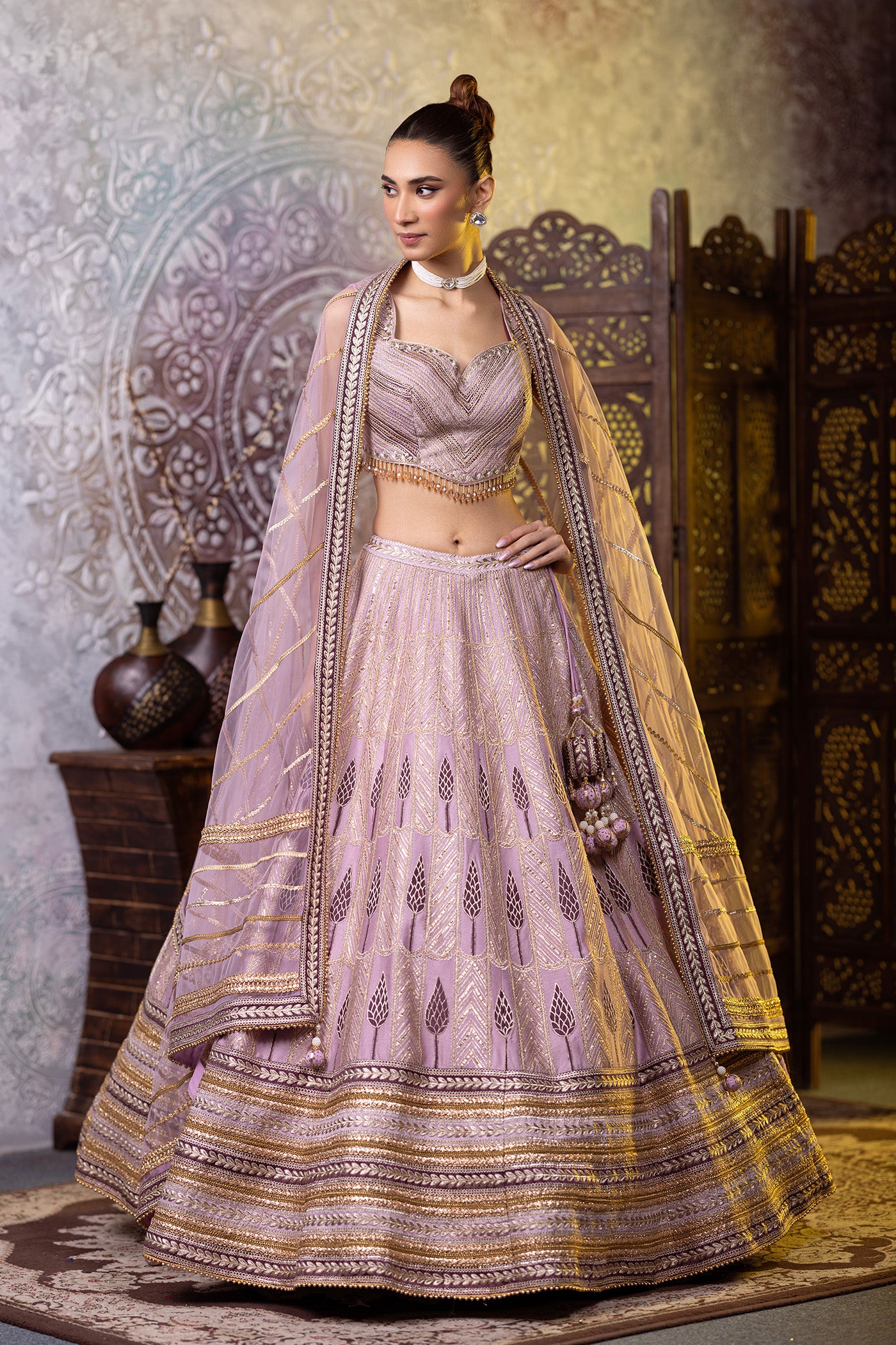 Silk lavendar lehenga with gota