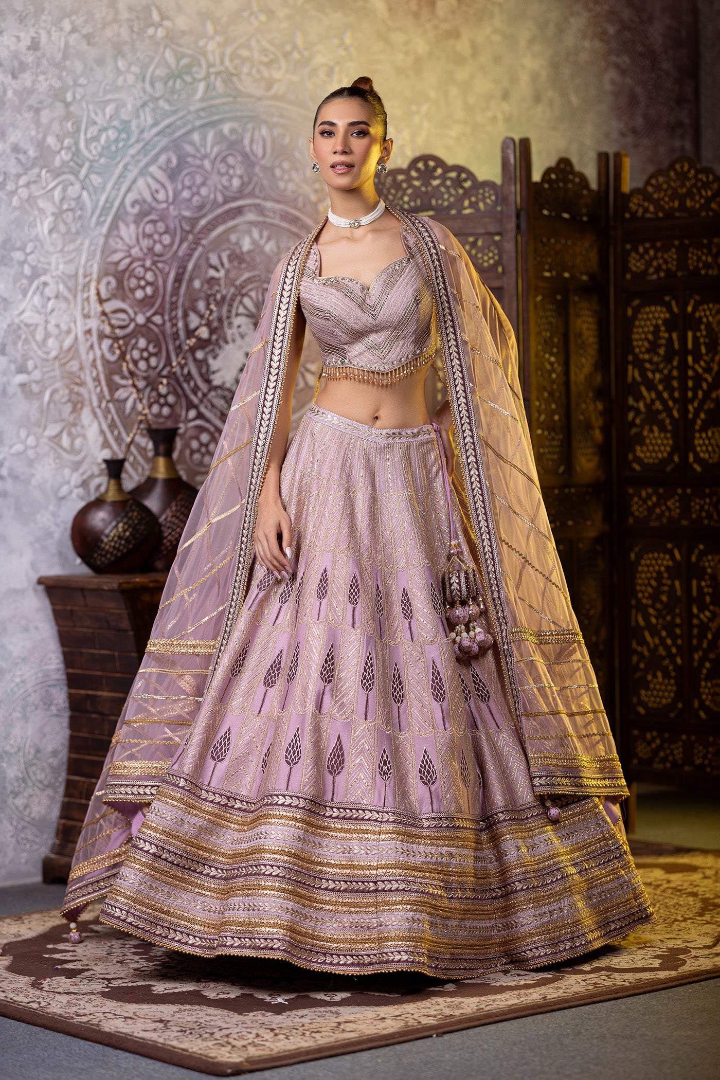 Silk lavendar lehenga with gota