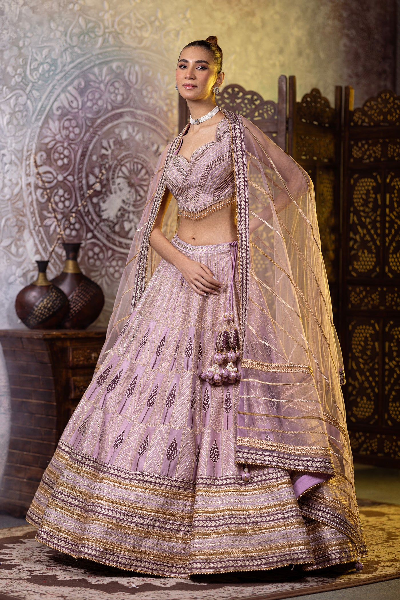 Silk lavender lehenga with gota