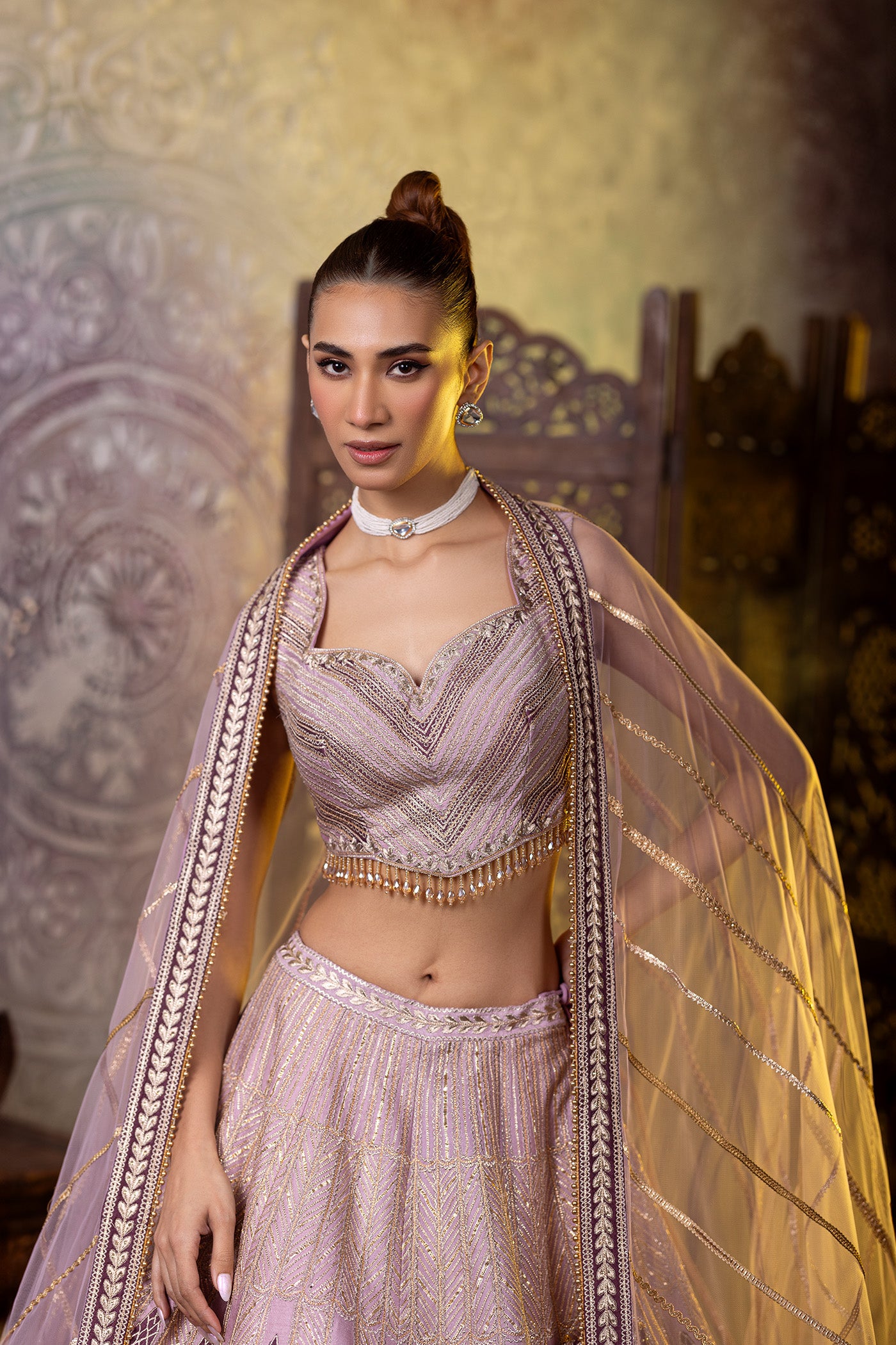 Silk lavender lehenga with gota