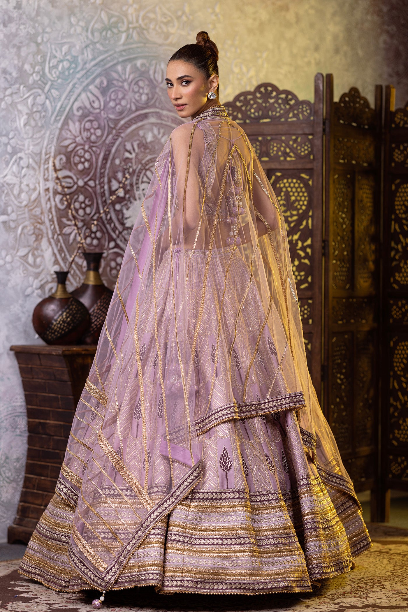 Silk lavender lehenga with gota