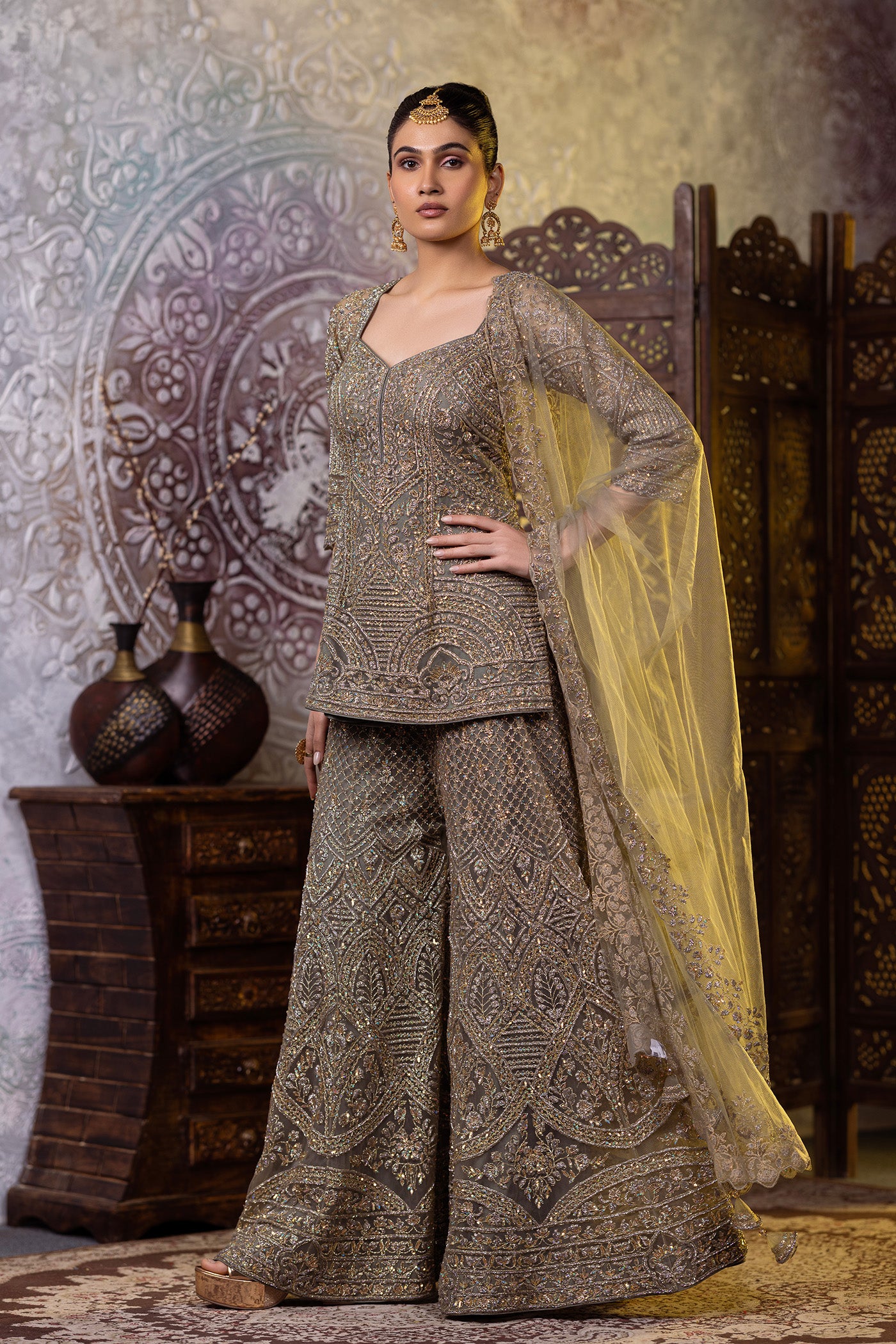 Net short shirt with sharara