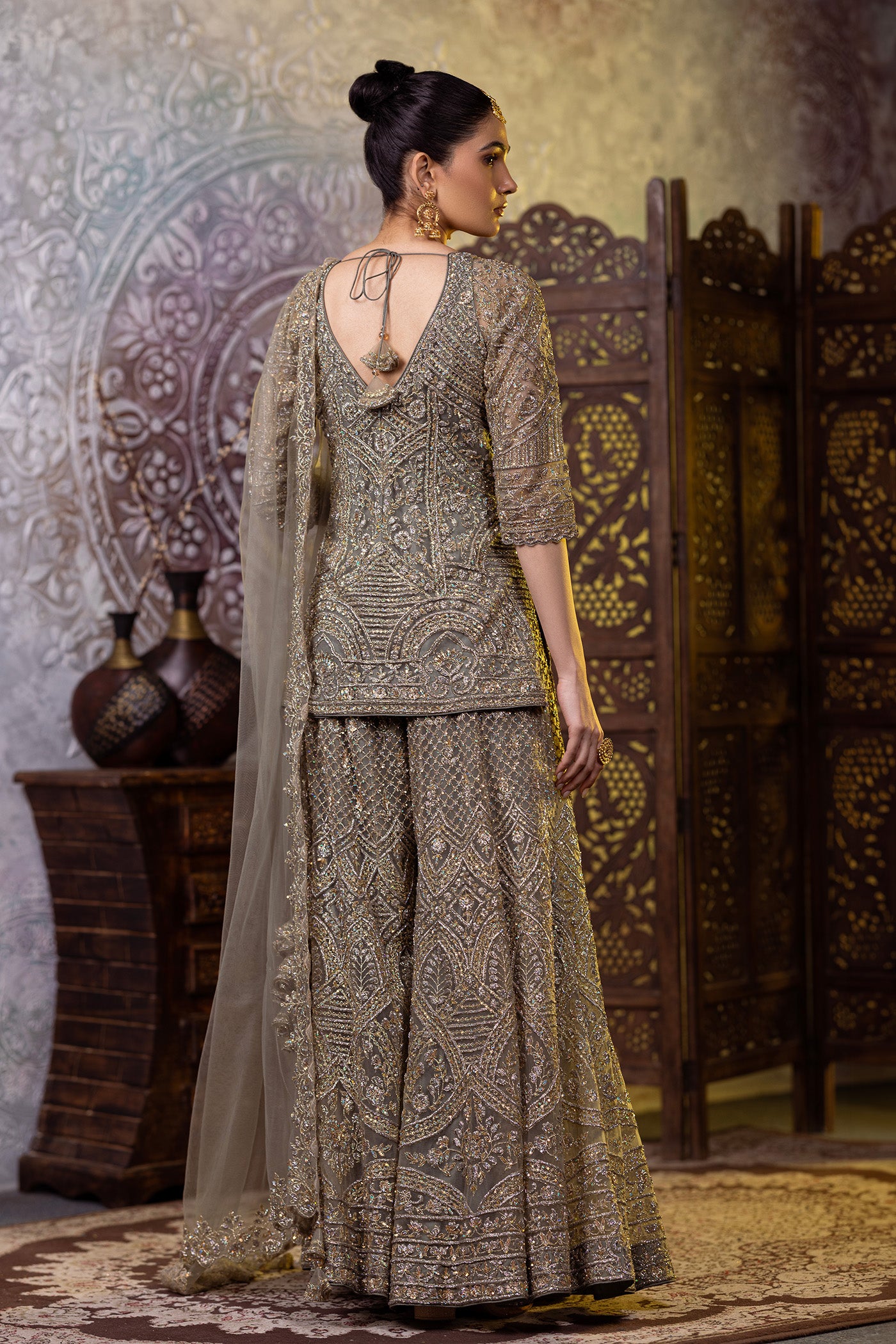 Net short shirt with sharara