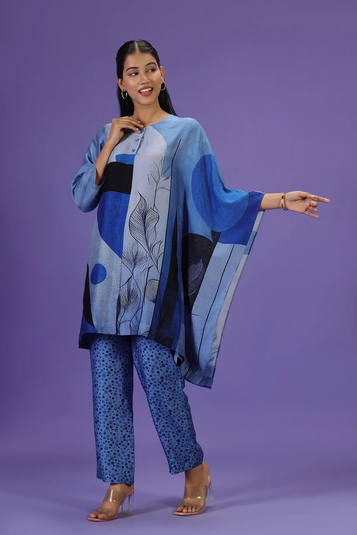 Blue Eclipse Kurta style Kaftan Set