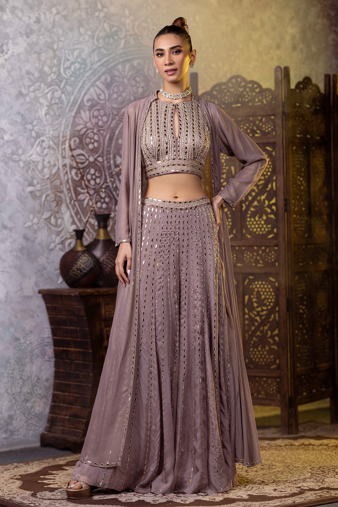 Mouse georgette sharara and crop top