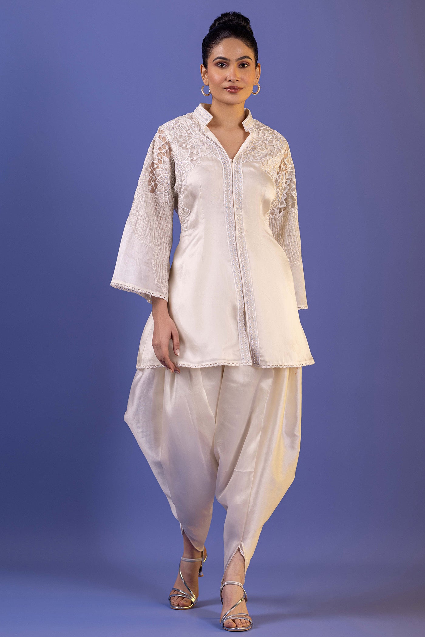 Ivory Organza Dhoti And Shirt Set