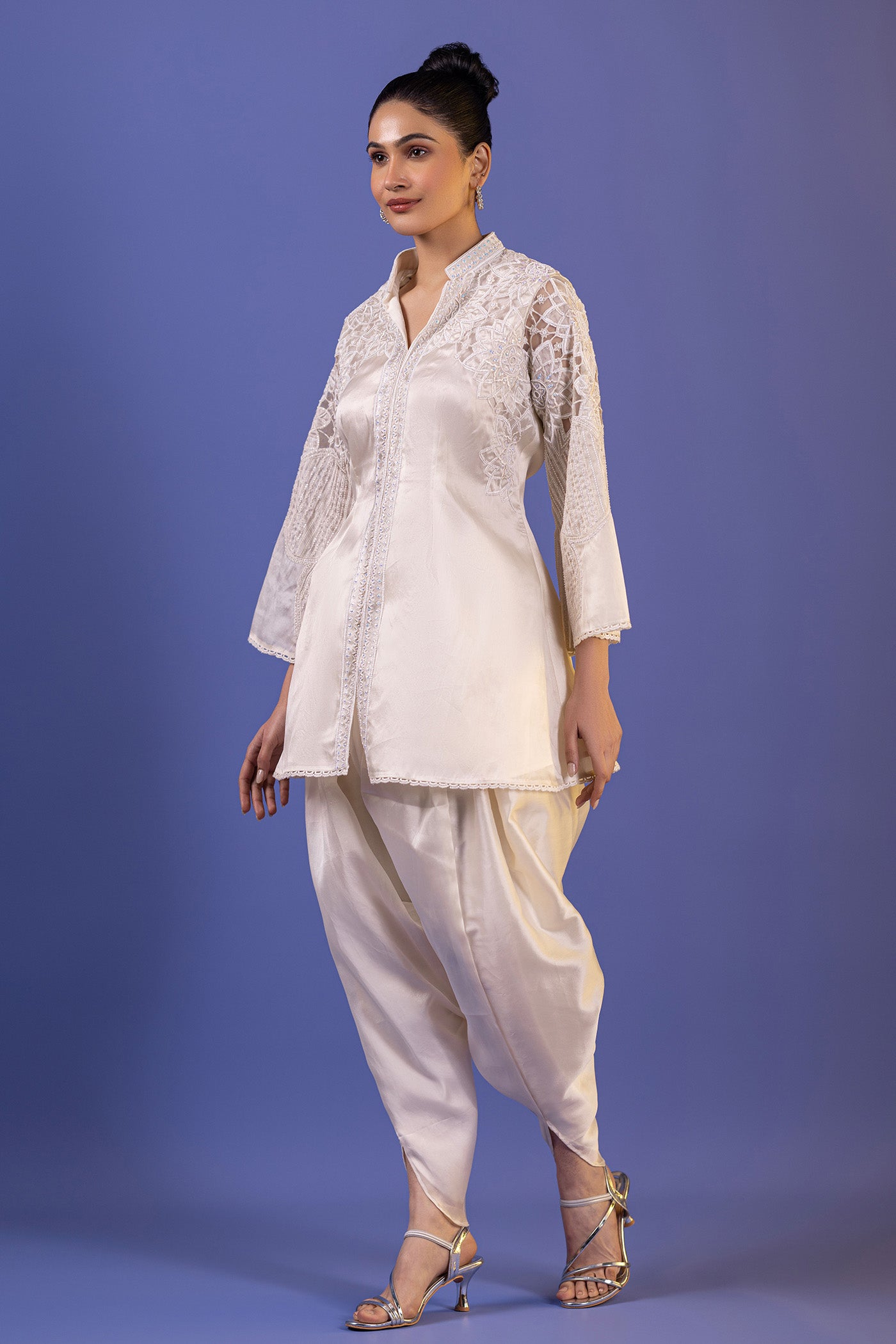 Ivory Organza Dhoti And Shirt Set