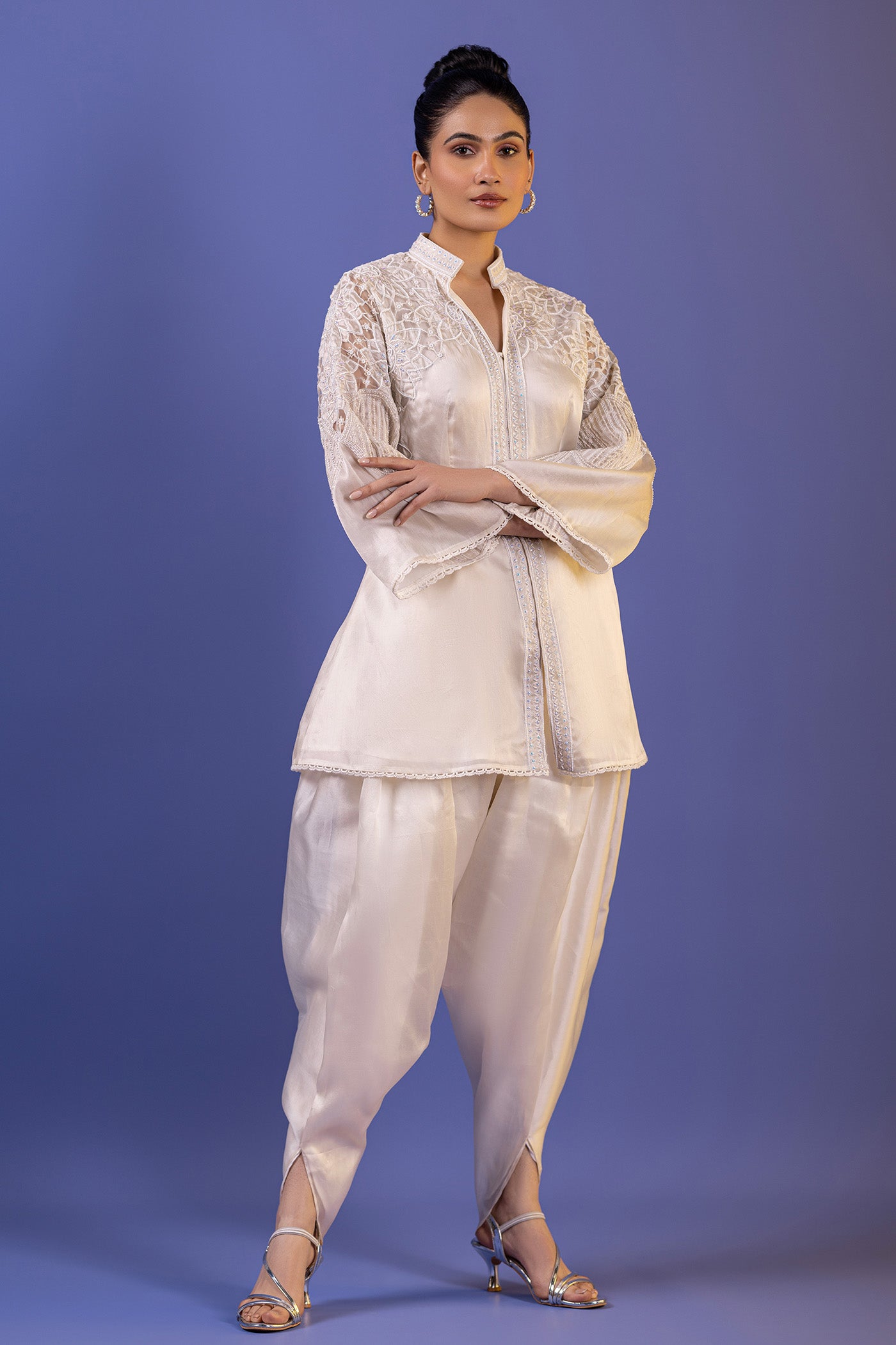 Ivory Organza Dhoti And Shirt Set