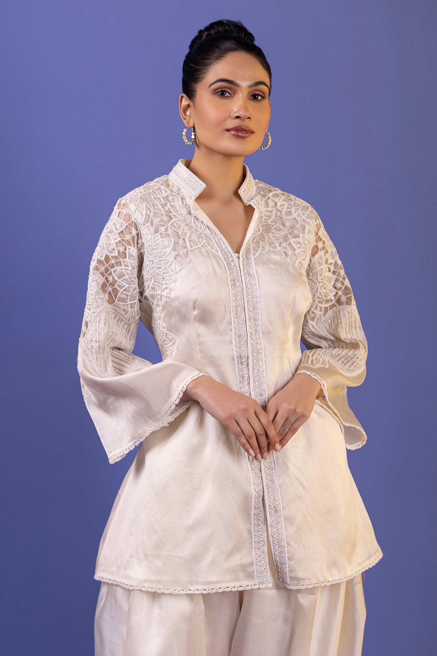 Ivory Organza Dhoti And Shirt Set