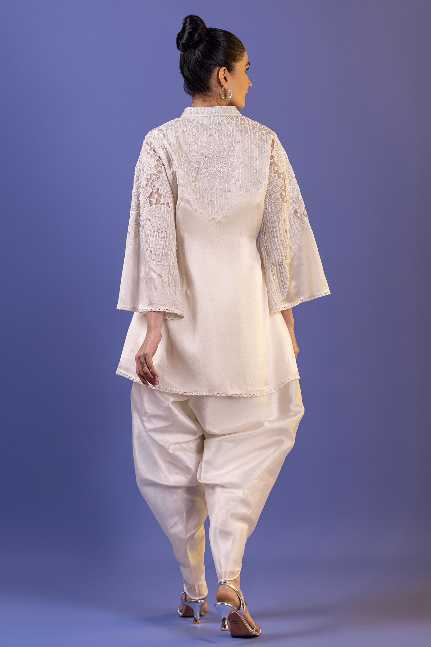 Ivory Organza Dhoti And Shirt Set