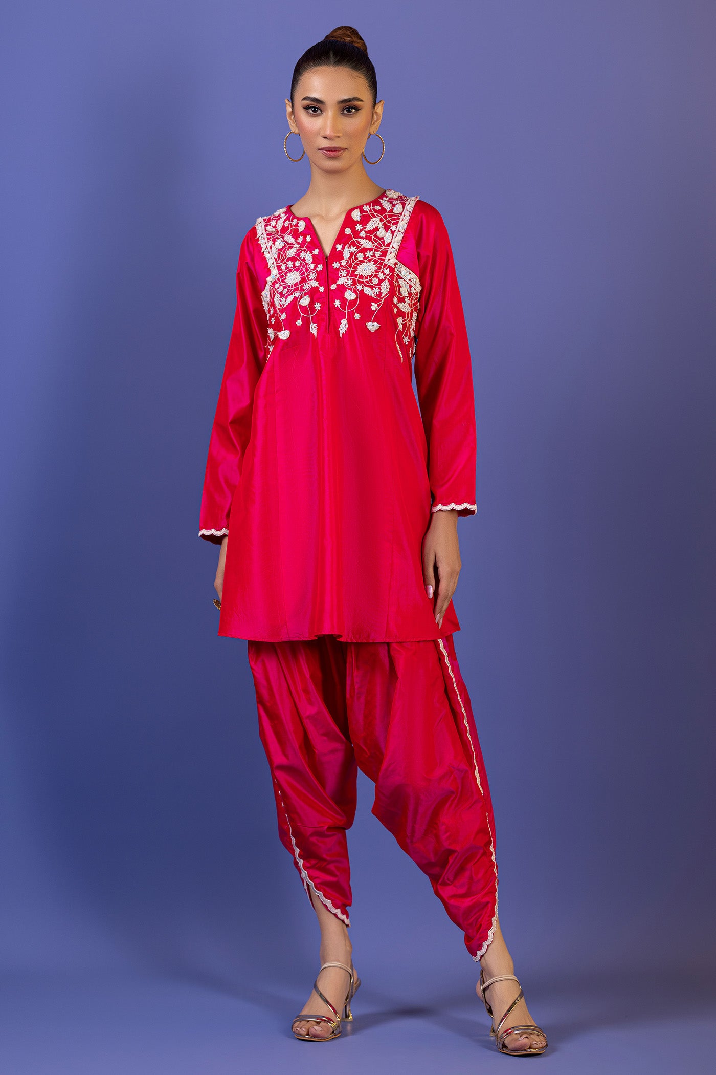 Resham A-Line Kurti With Dhoti Salwar