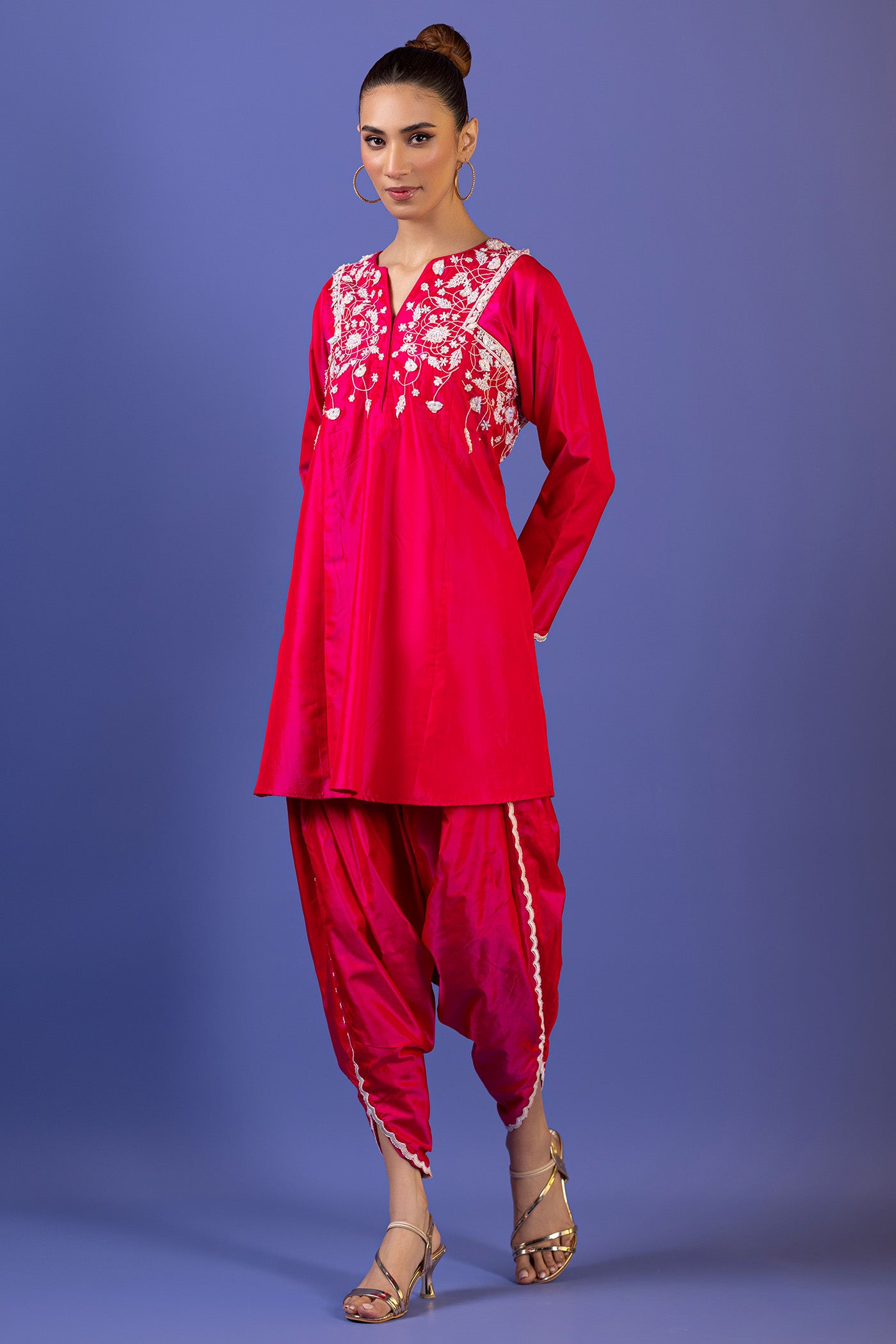 Resham A-Line Kurti With Dhoti Salwar