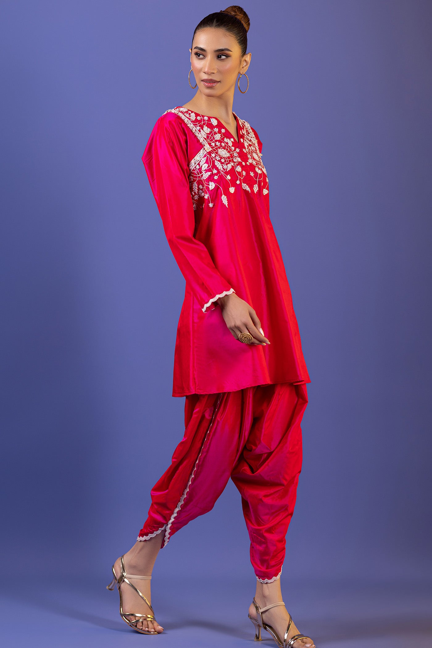 Resham A-Line Kurti With Dhoti Salwar