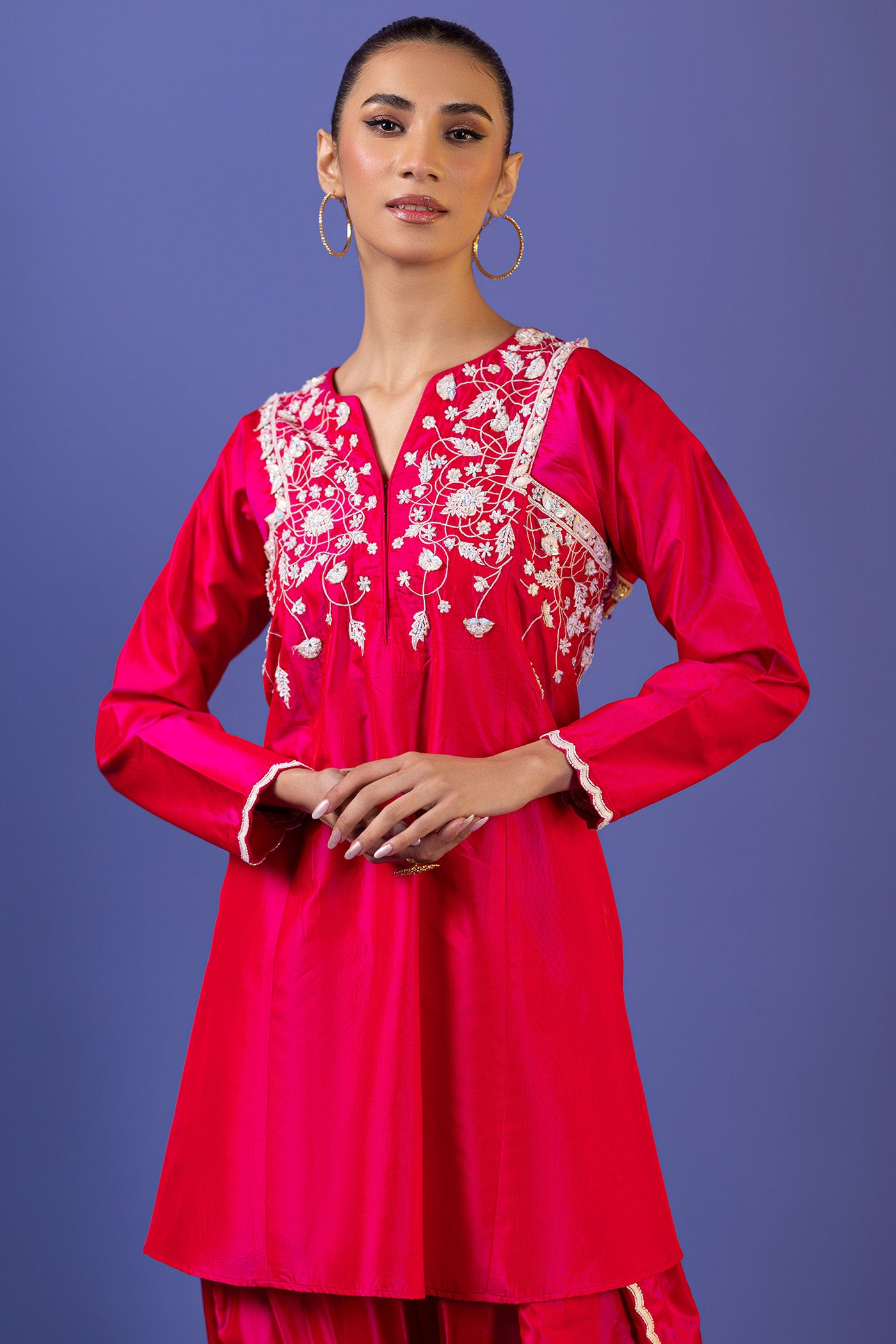 Resham A-Line Kurti With Dhoti Salwar