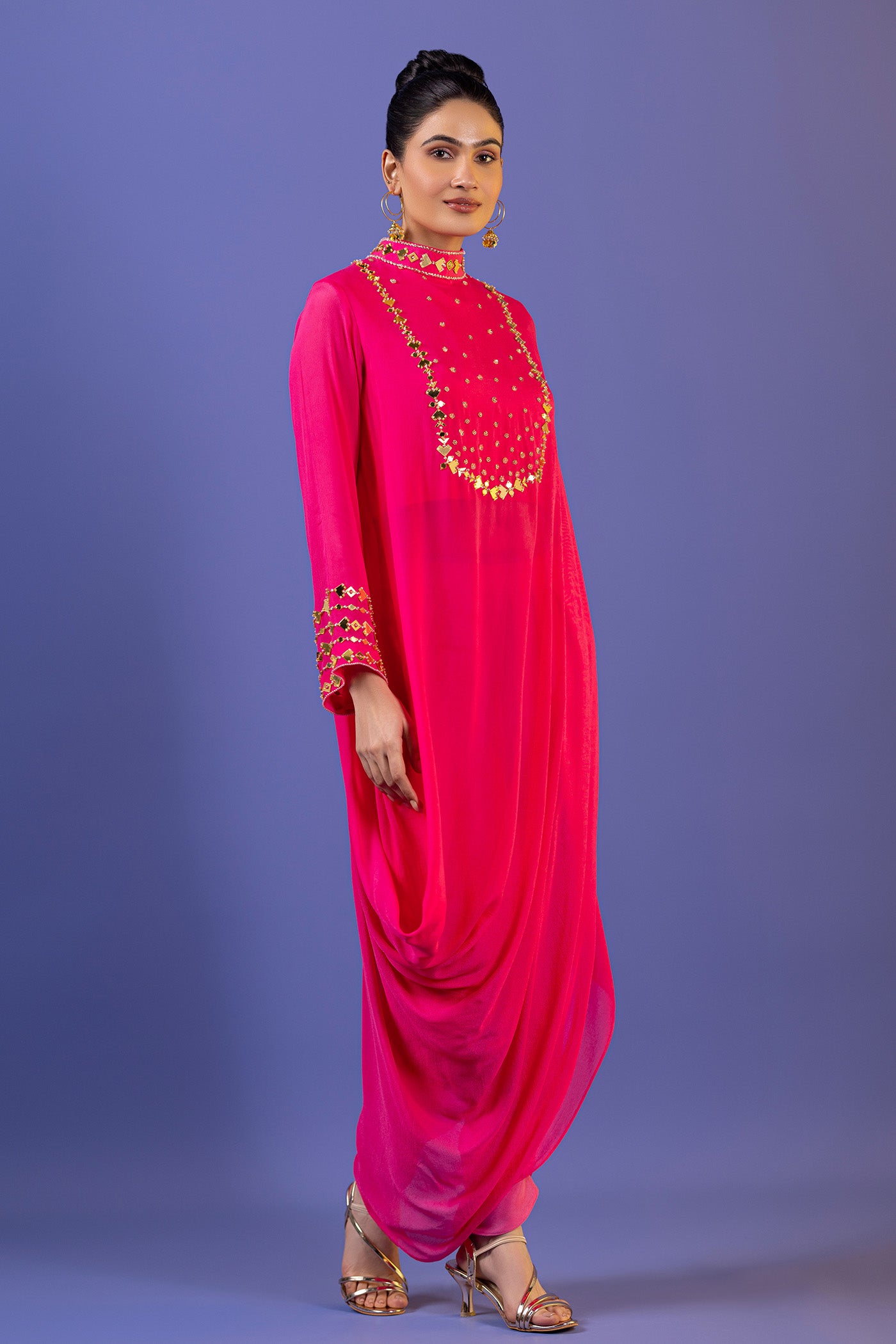 Chinnon Dhoti Suit With Mirror Work