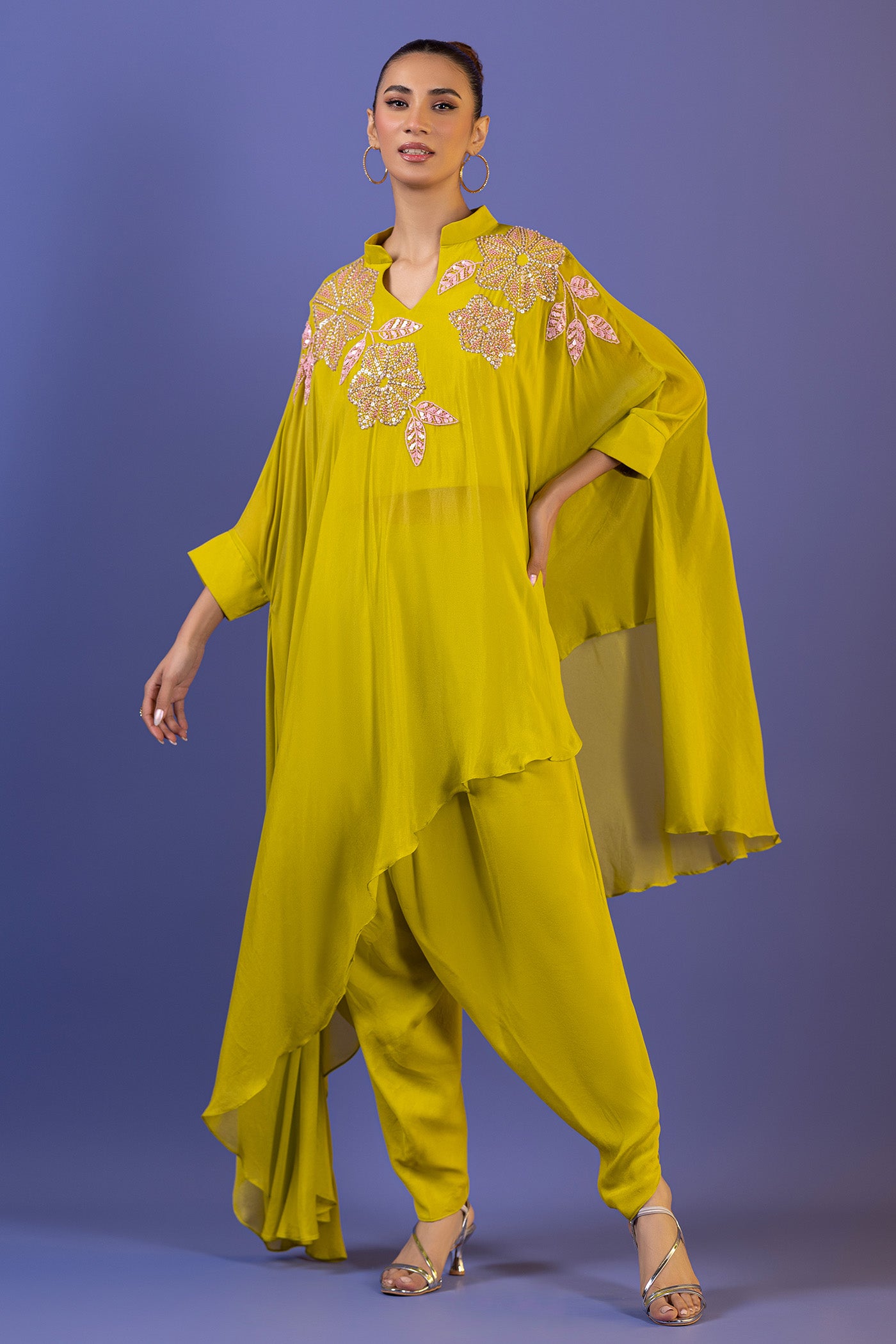 Crepe Dhoti Suit With Cutdana Pearl Work