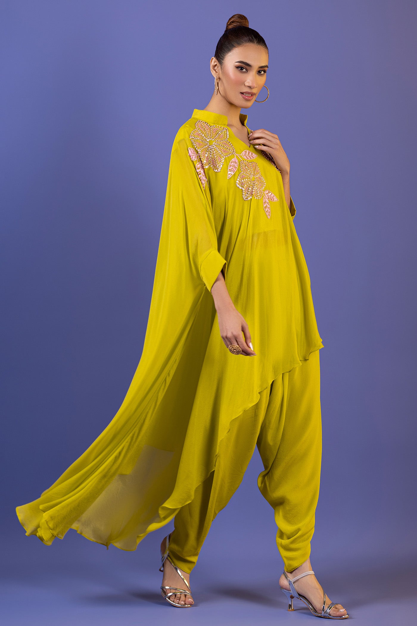 Crepe Dhoti Suit With Cutdana Pearl Work