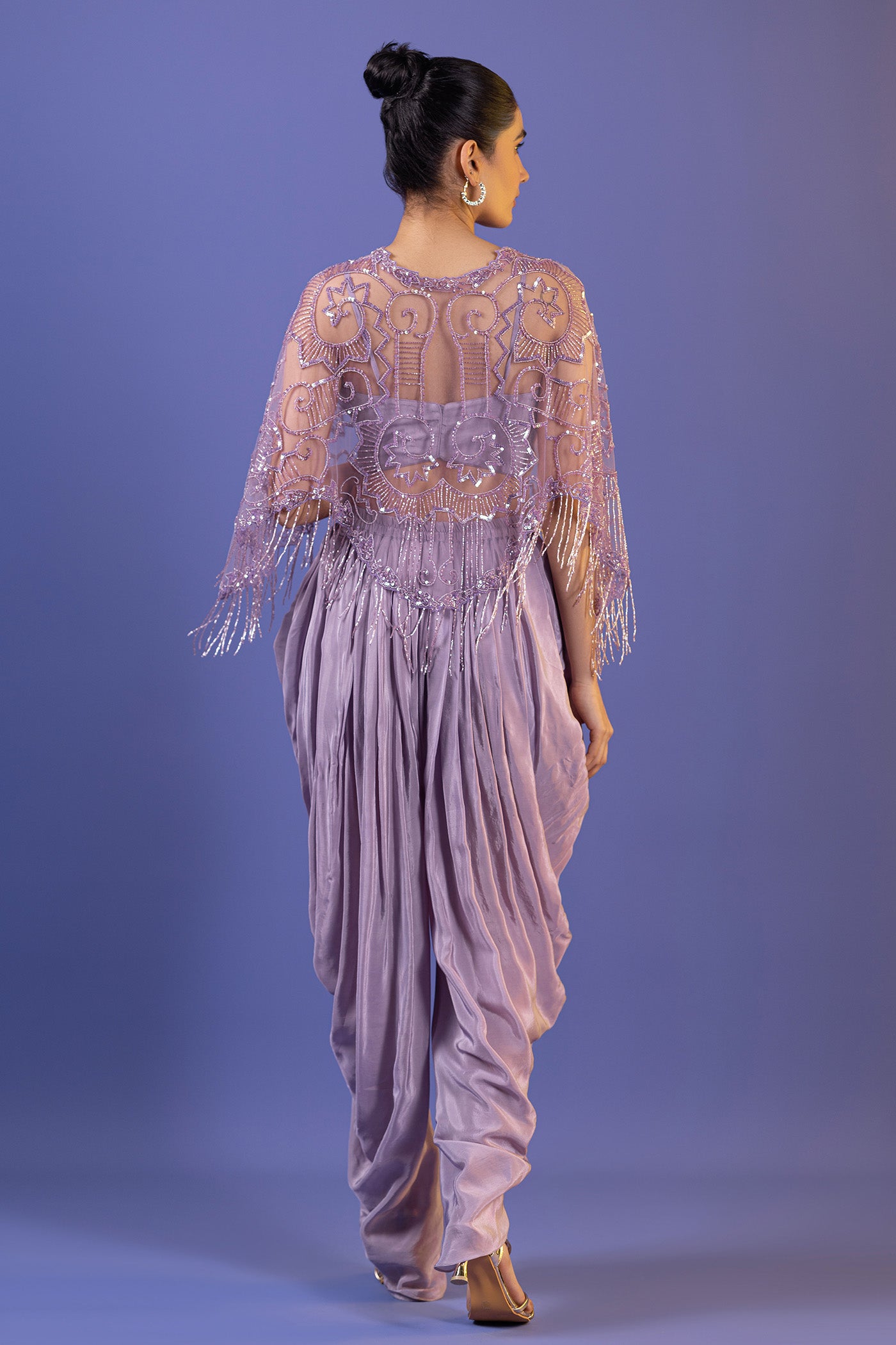 Crepe Bustier With Poncho And Dhoti