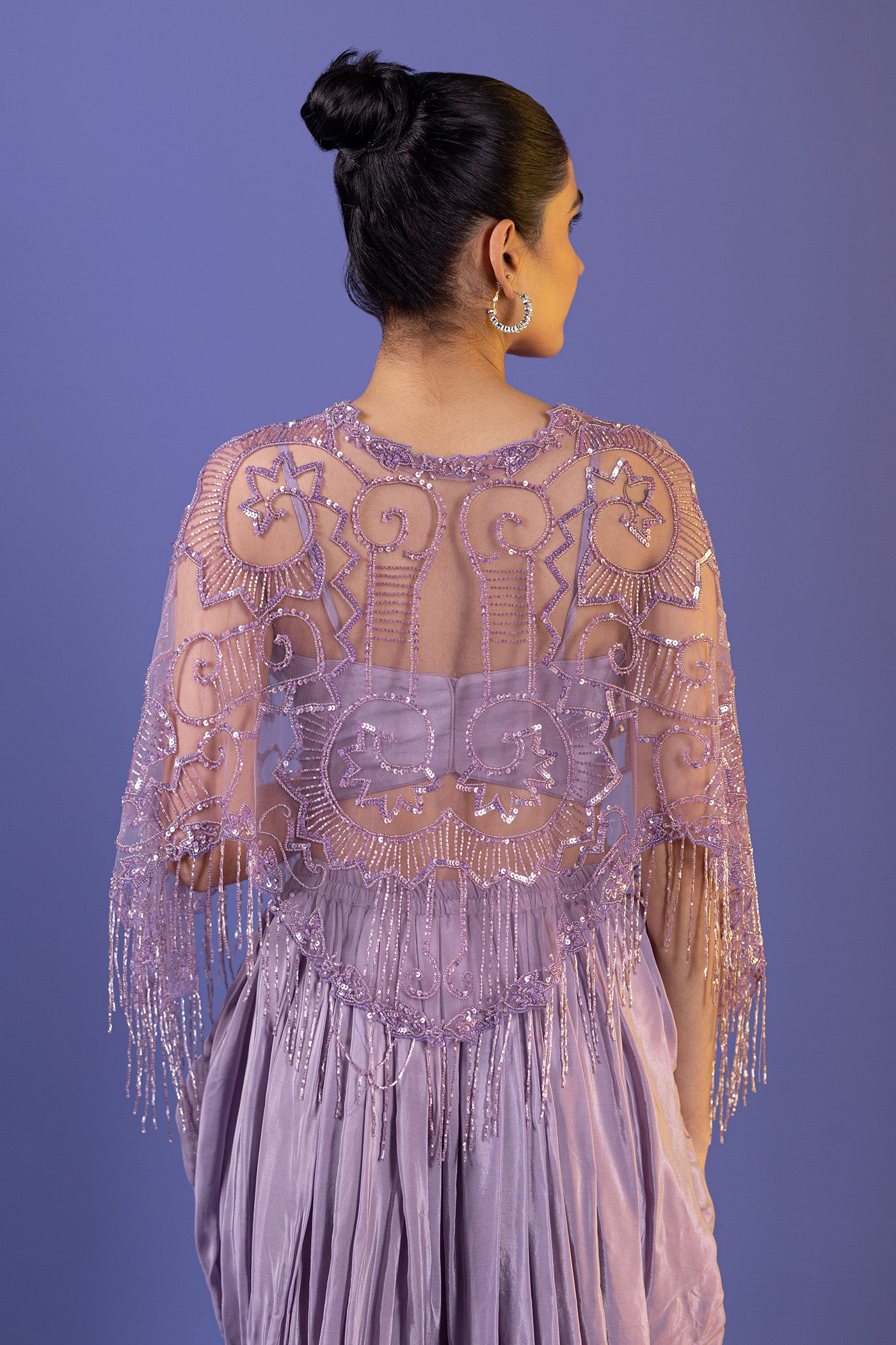 Crepe Bustier With Poncho And Dhoti