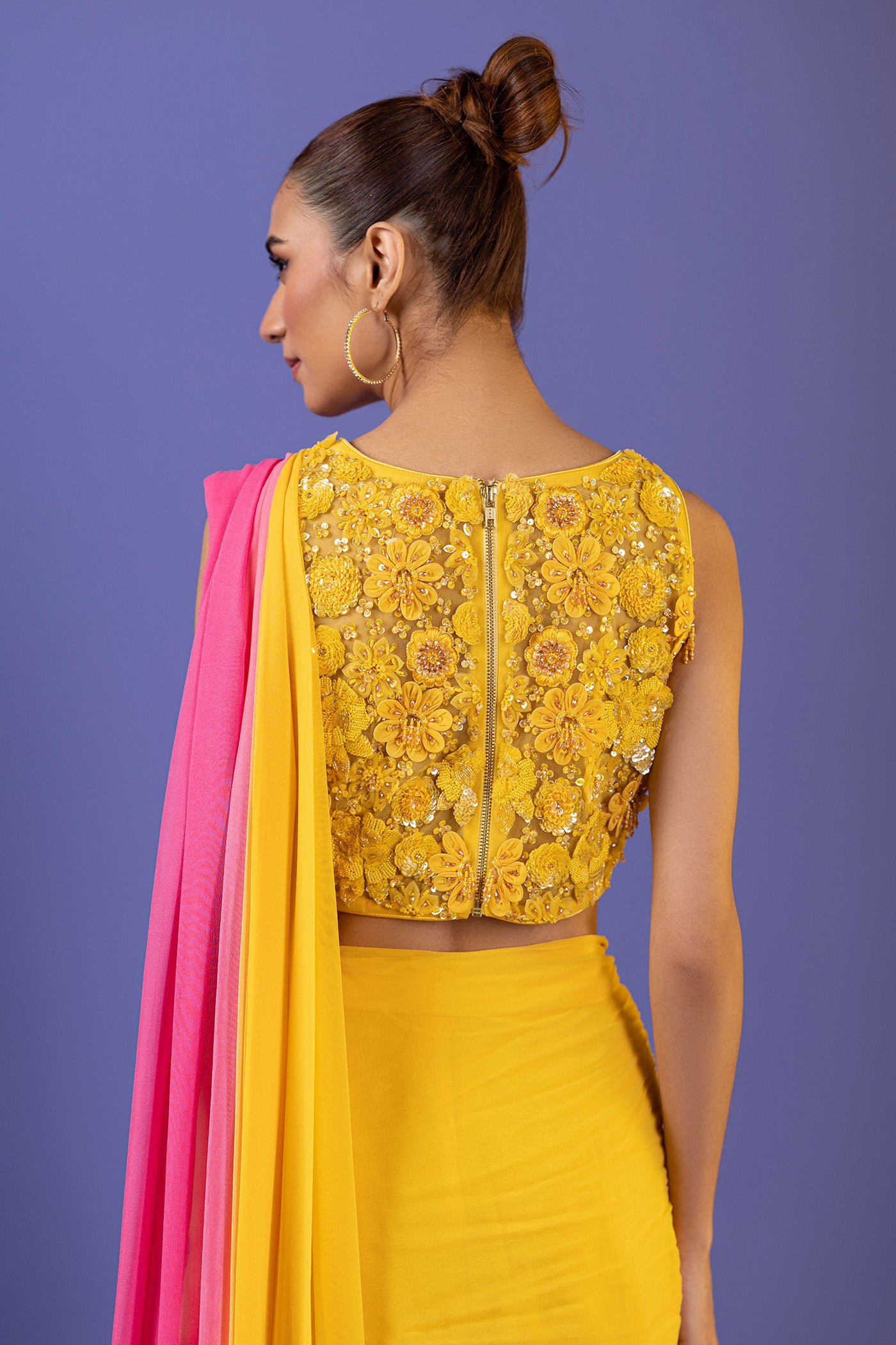 Pink Georgette Drape Saree With Cutdana And Pearl