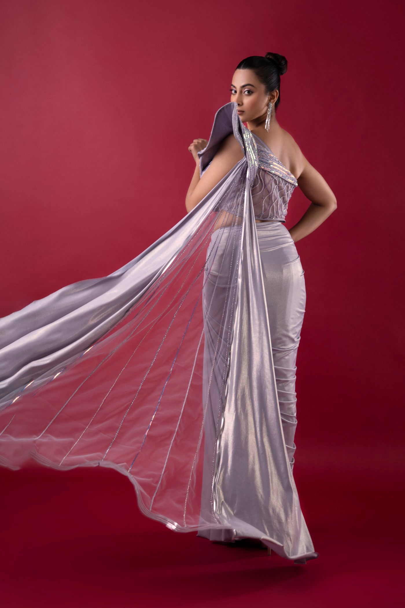 Grey Drape Saree With Cutdana And Sequins