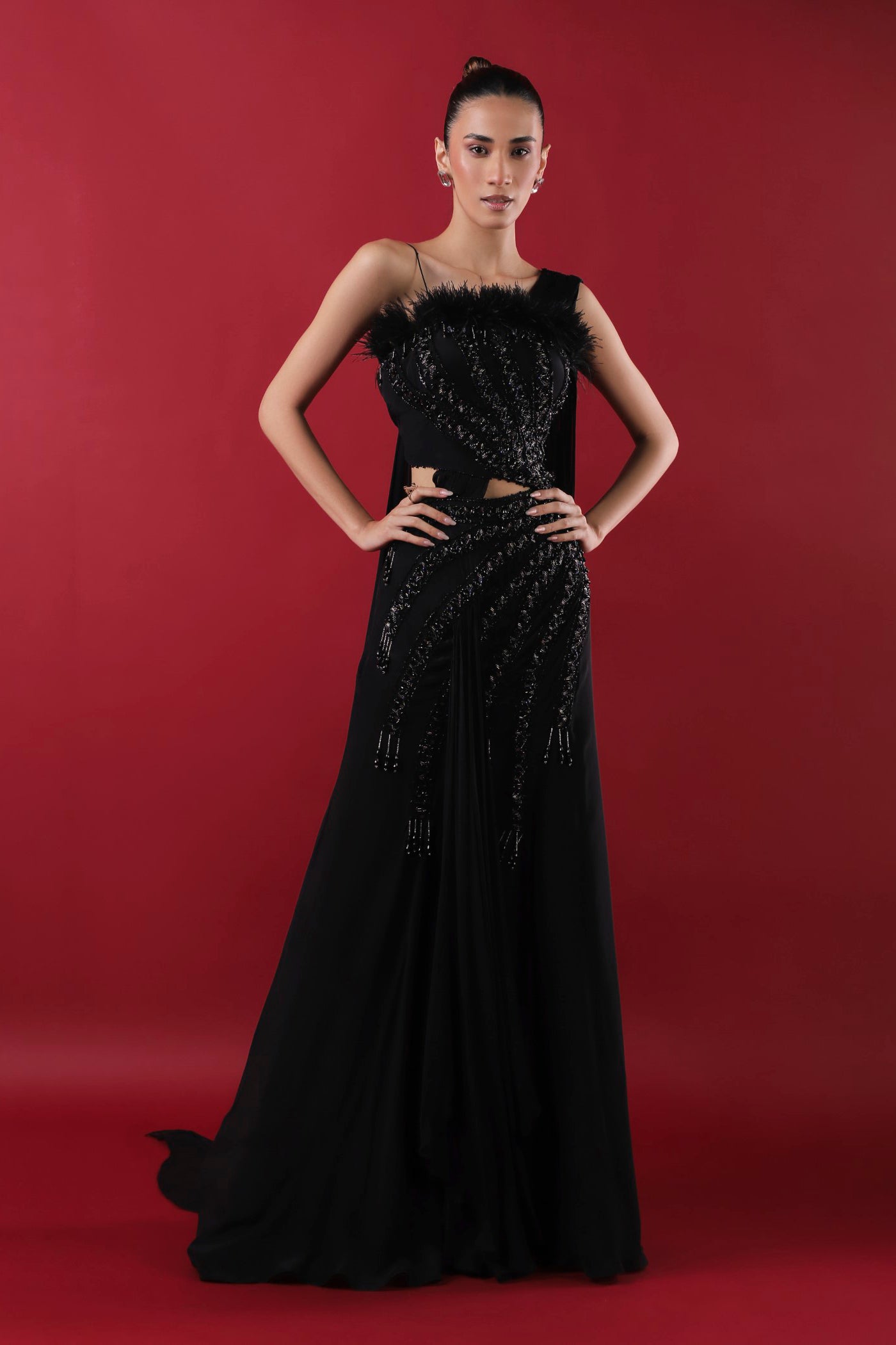 Black Long Dress In Georgette