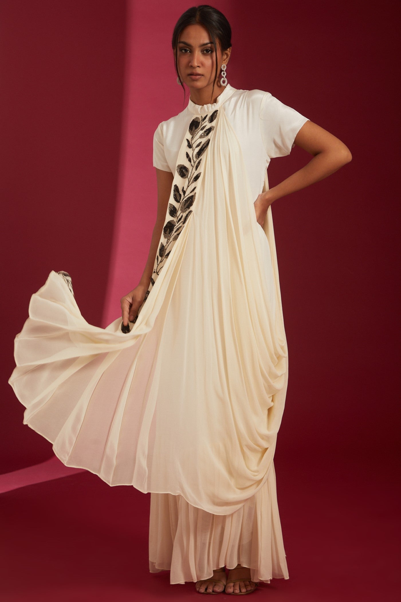 Ivory with Black Cutdana Embroidered Georgette Co-Ord Set