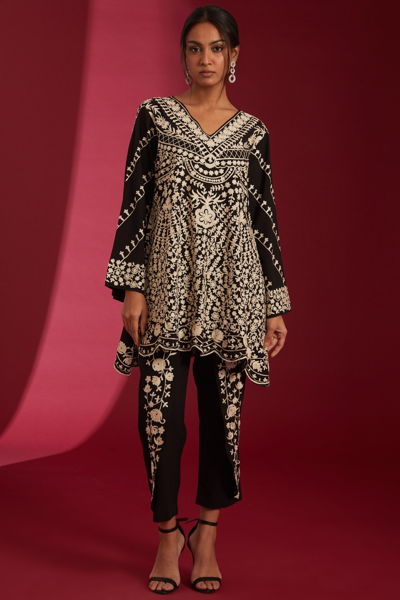 Black with Ivory aari Embroidered Georgette Co-Ord Set