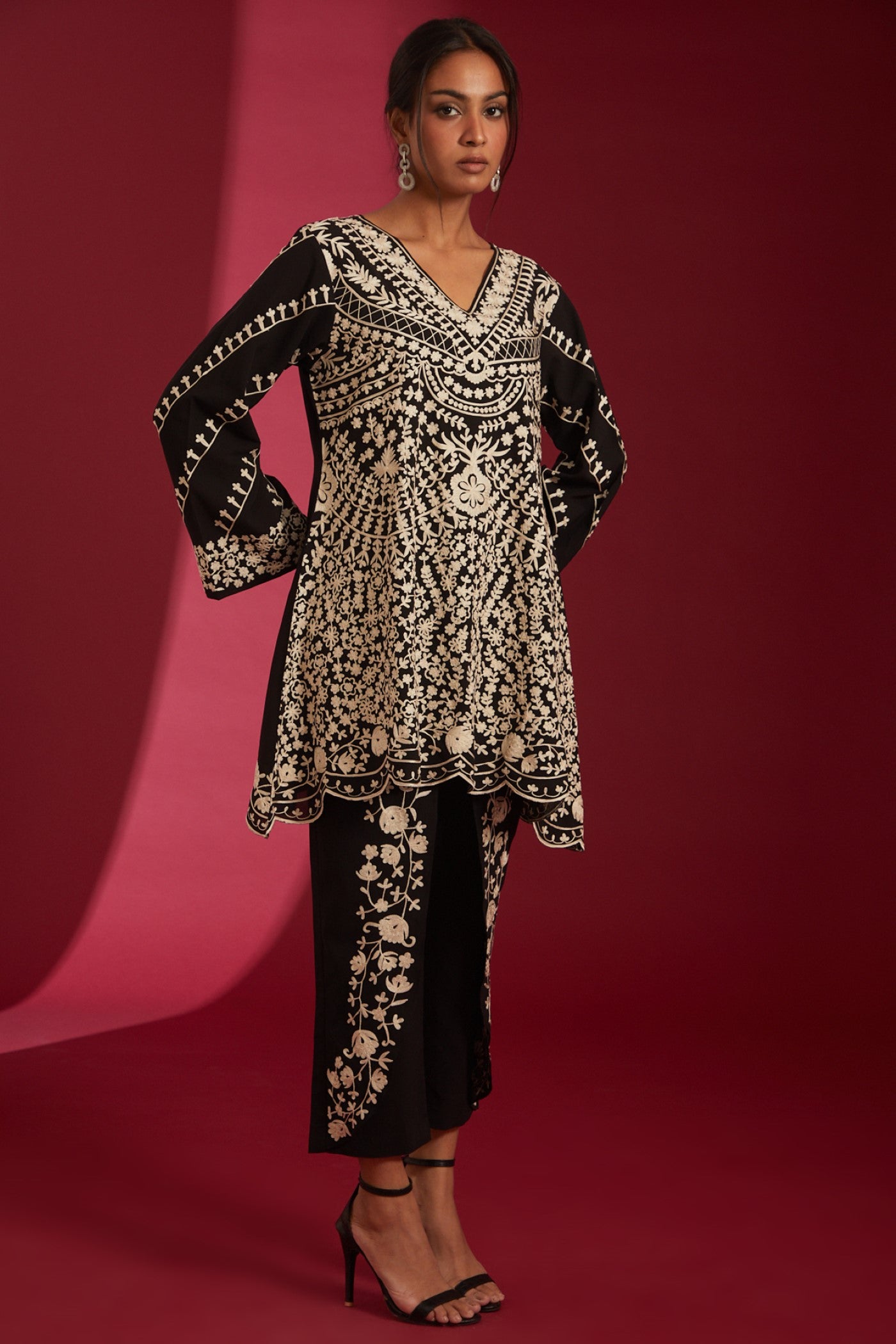 Black with Ivory aari Embroidered Georgette Co-Ord Set