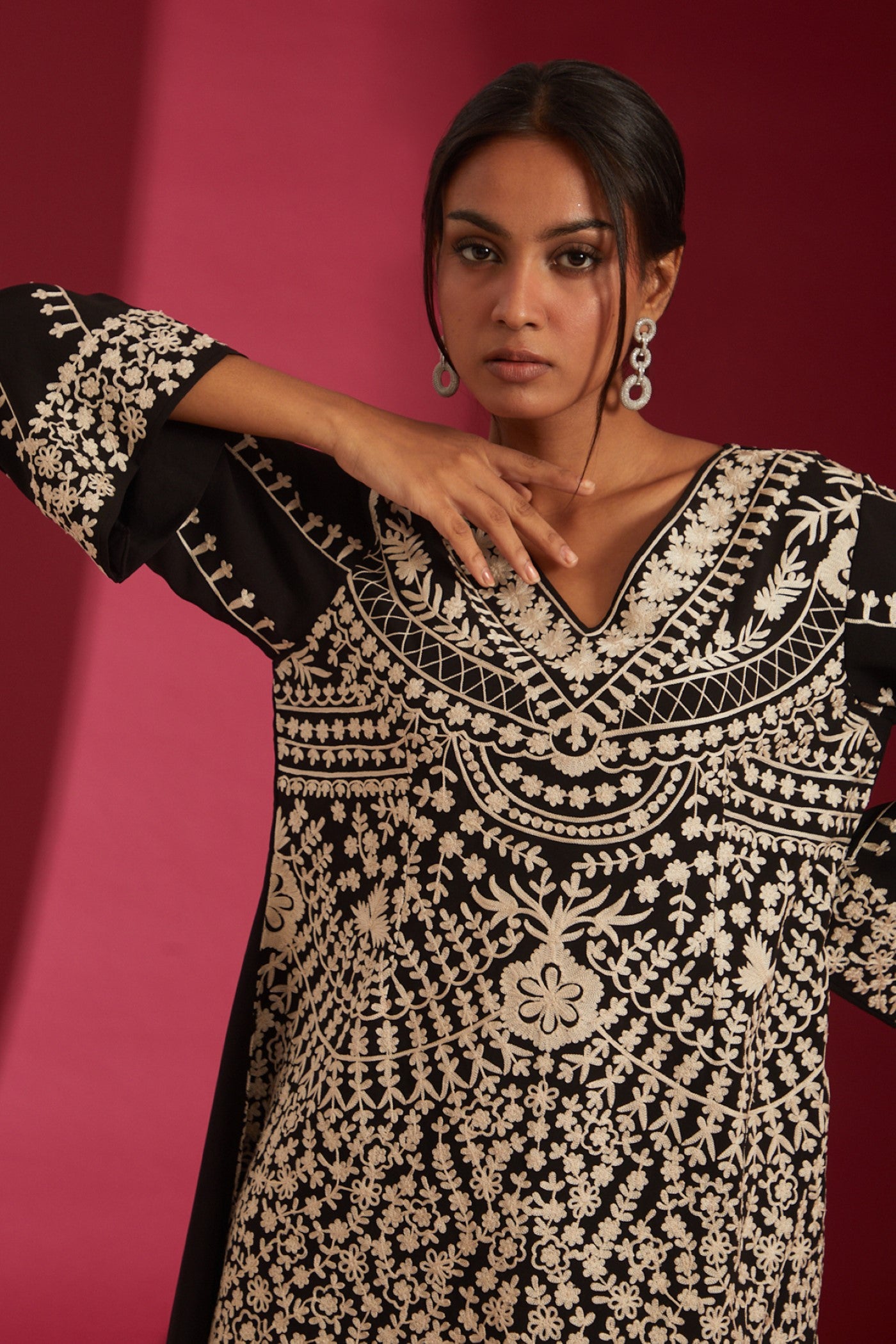 Black with Ivory aari Embroidered Georgette Co-Ord Set
