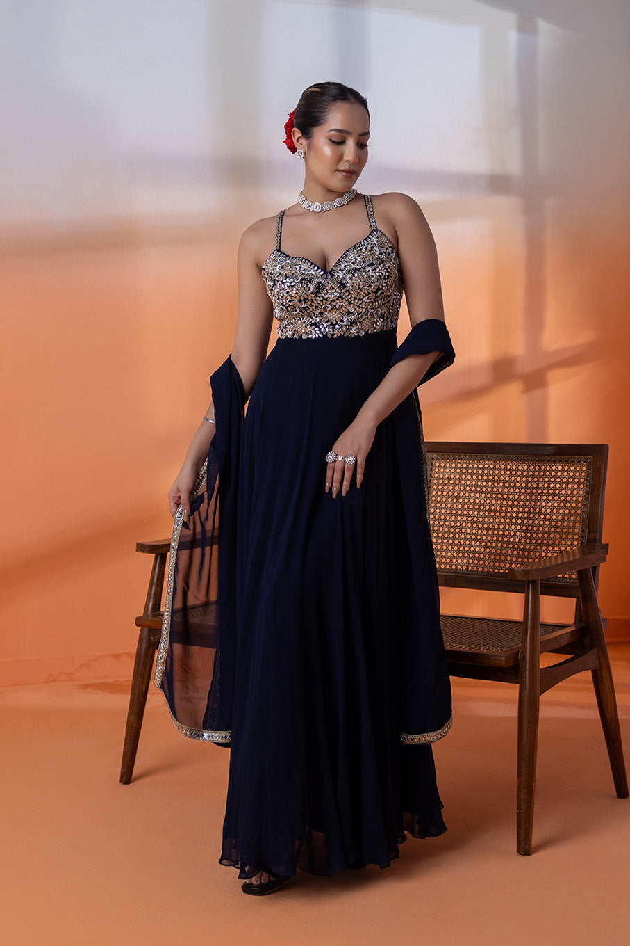 Aafreen Blue Mirror Anarkali Ensemble