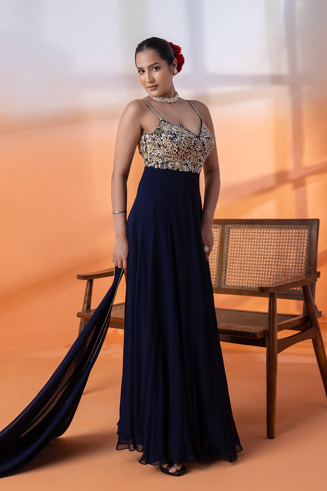 Aafreen Blue Mirror Anarkali Ensemble