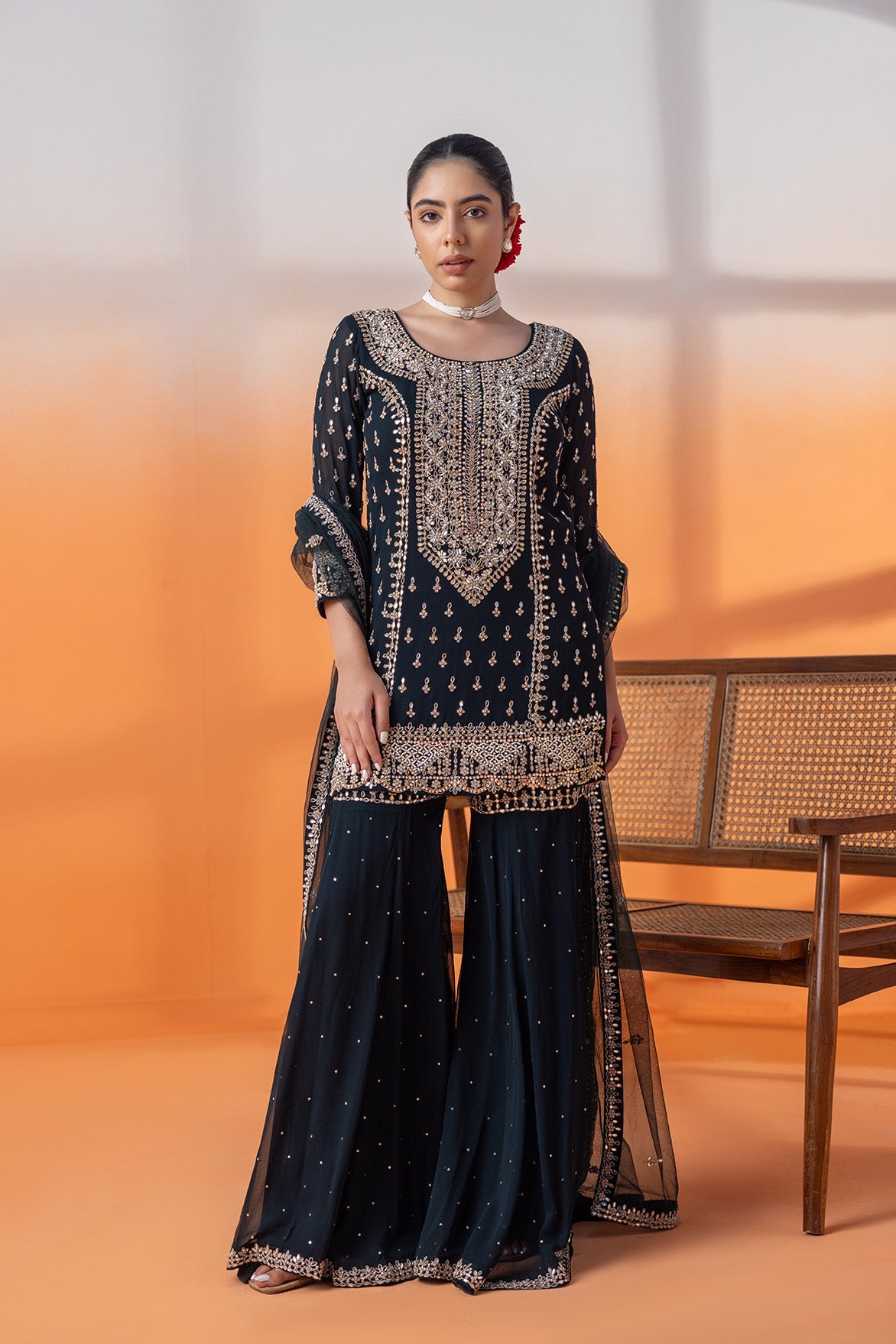 Nawabi Neel Aaina Gharara Set