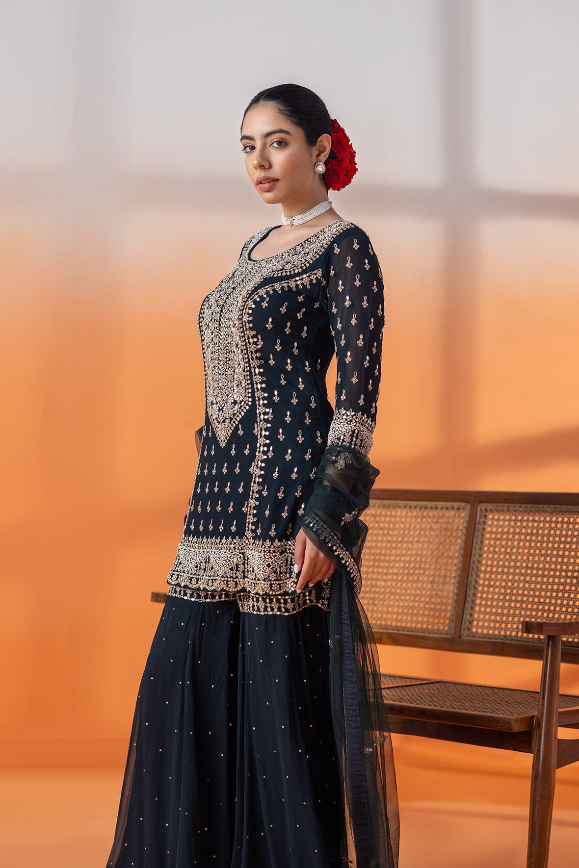 Nawabi Neel Aaina Gharara Set