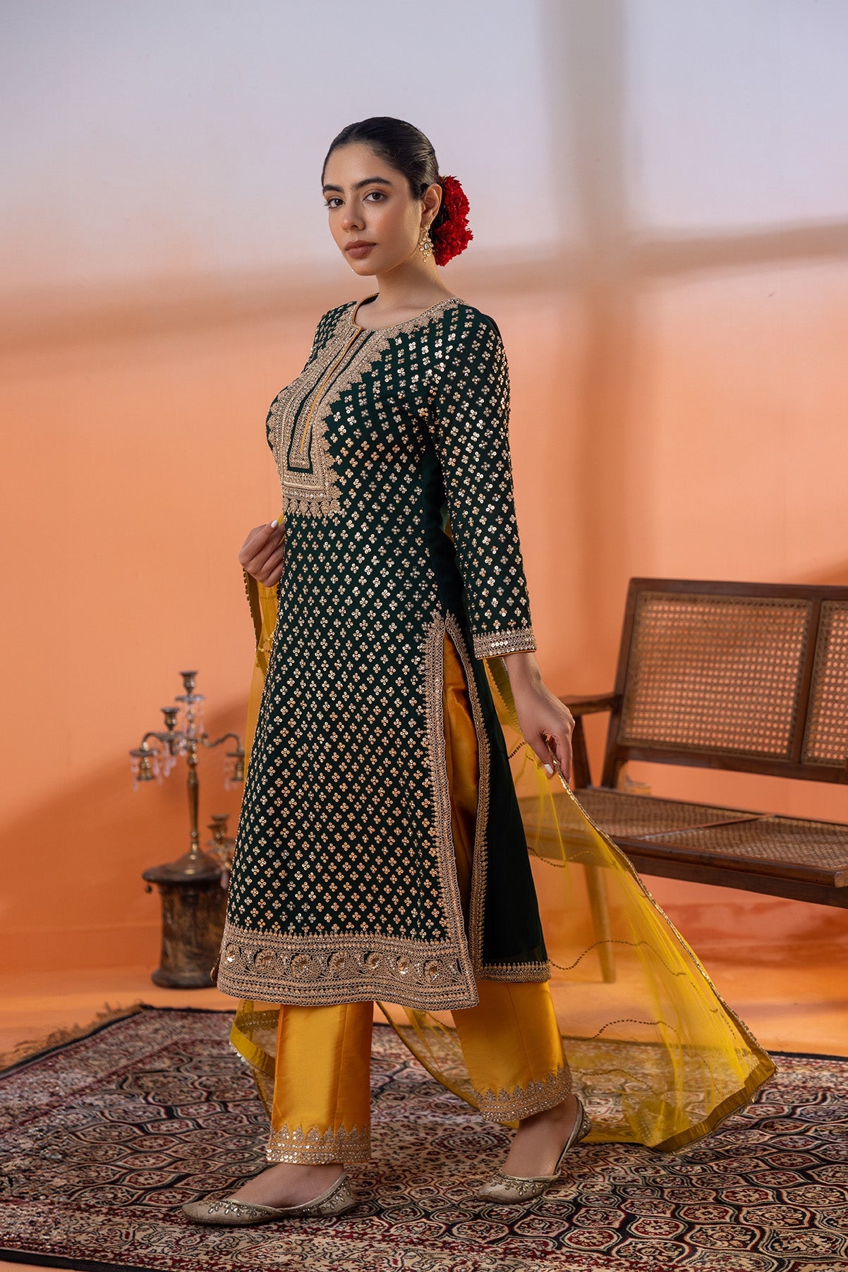 Aafreen Dori Tiki Georgette Green Jora