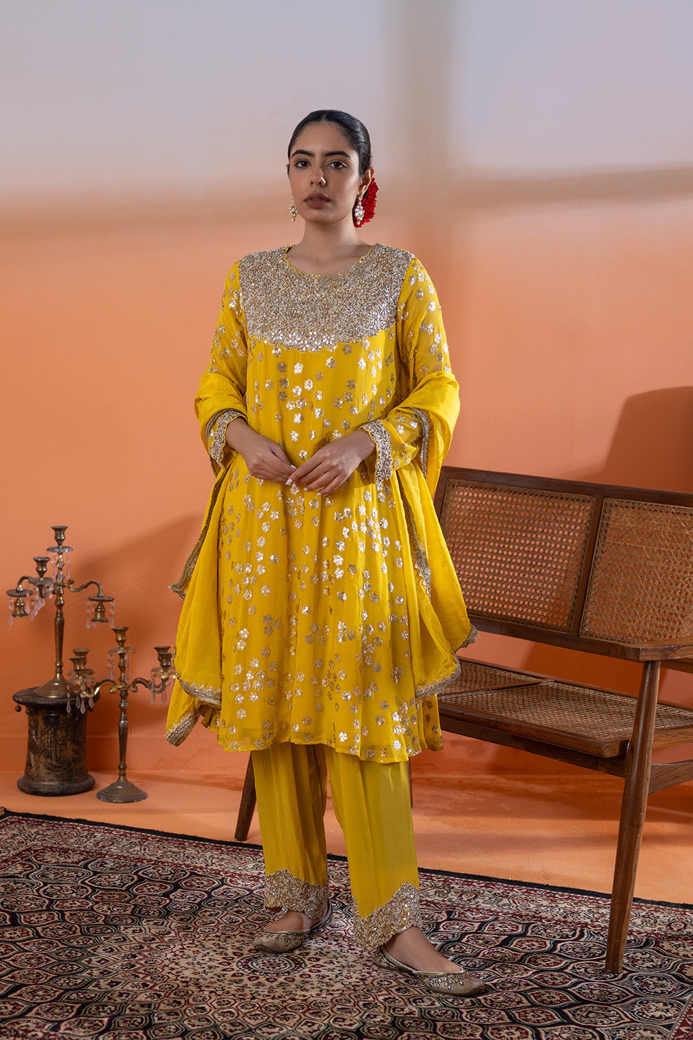 Shahi Golden Glow Anarkali Set