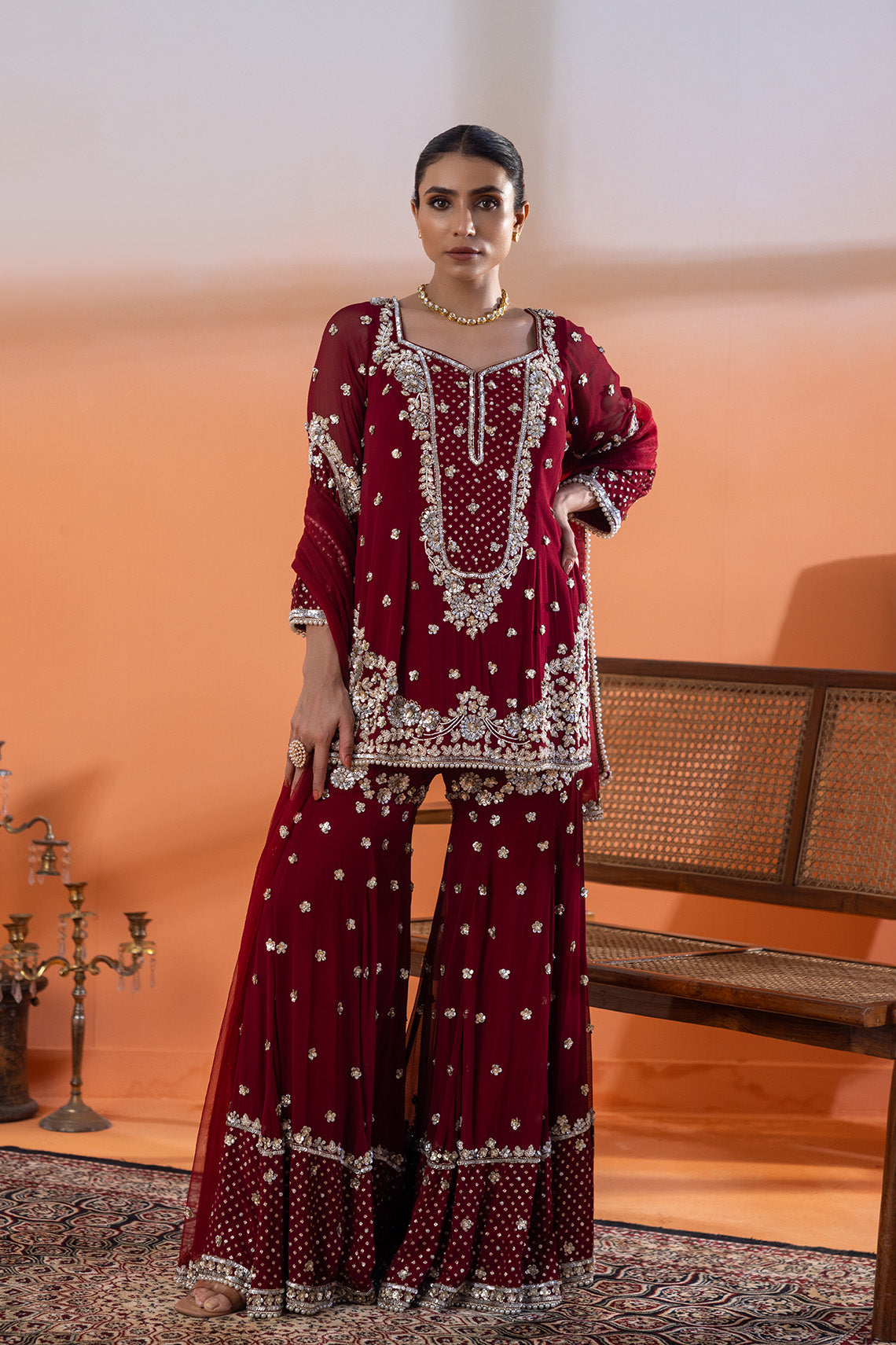 Rashri Ekru Sindoori Gharara Set