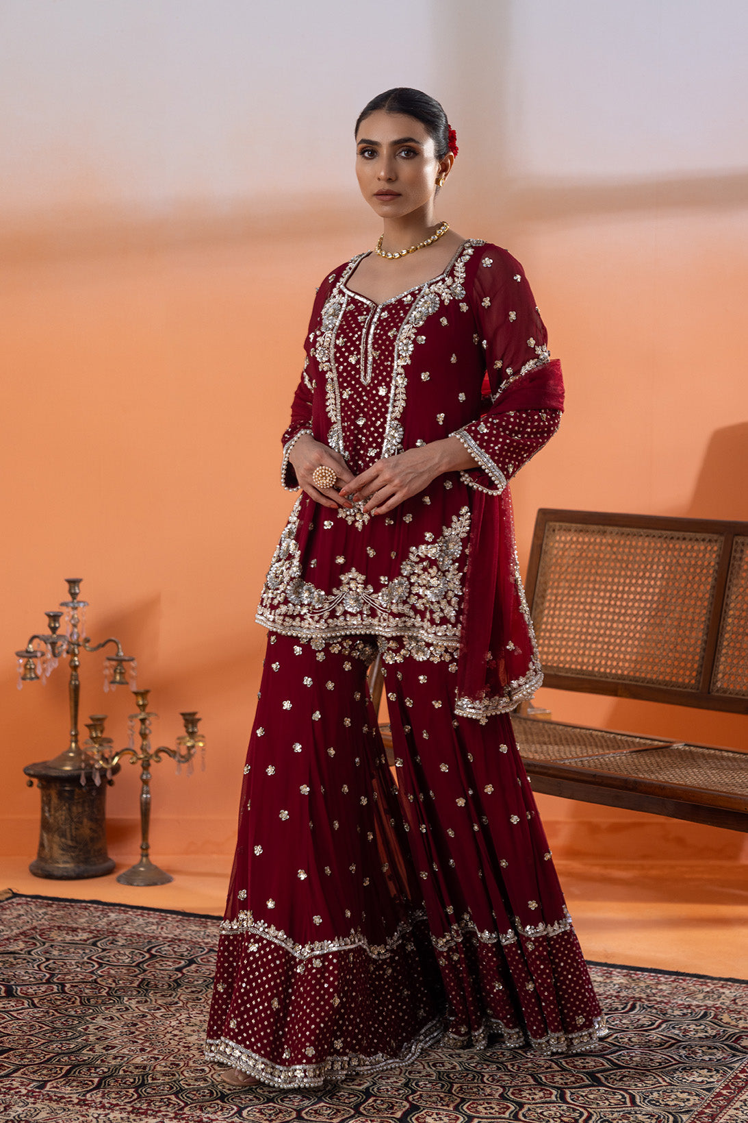 Rashri Ekru Sindoori Gharara Set