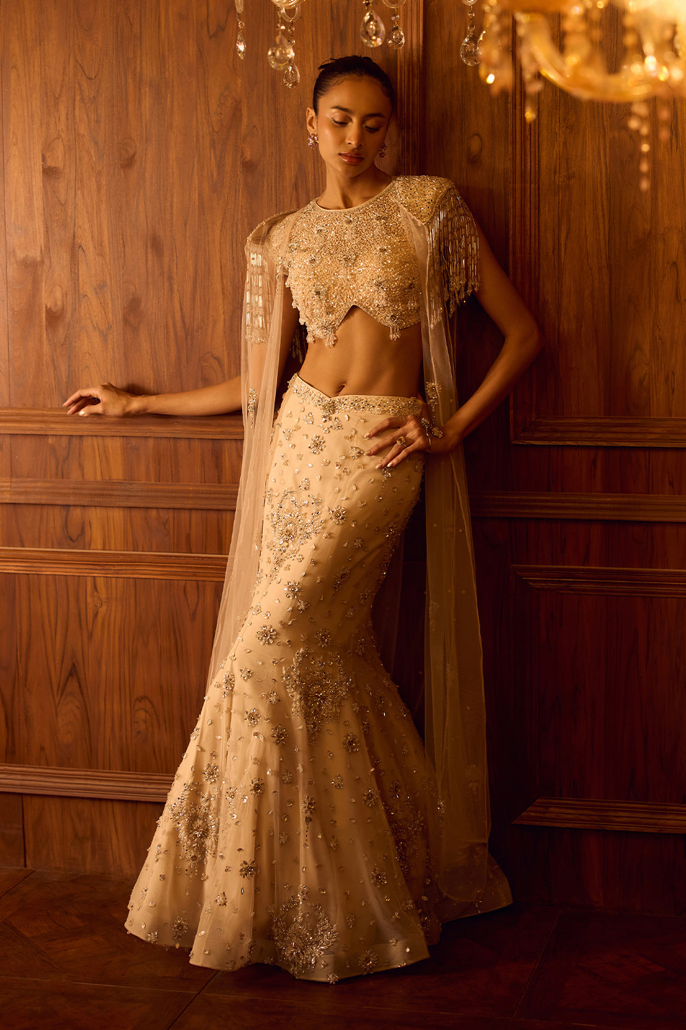 Pari Beige Cape Lehenga Set
