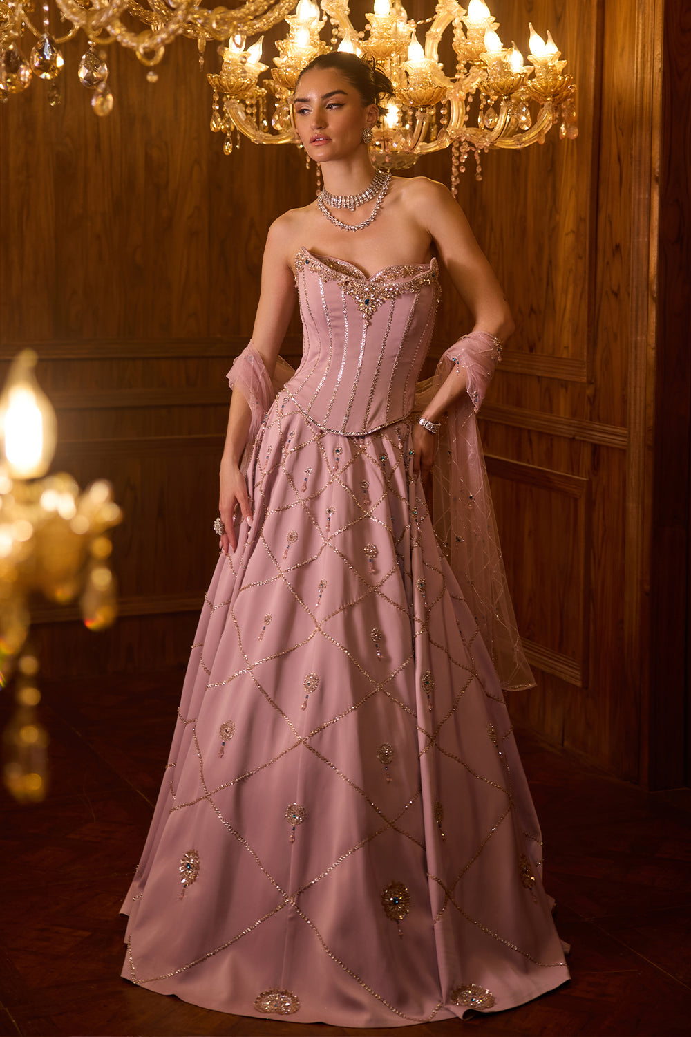 Sarvar Blush Berry Corset Lehenga