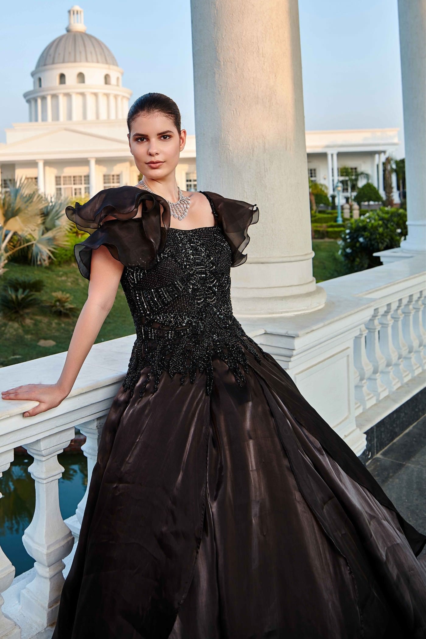 Bella Black Embroidered Gown