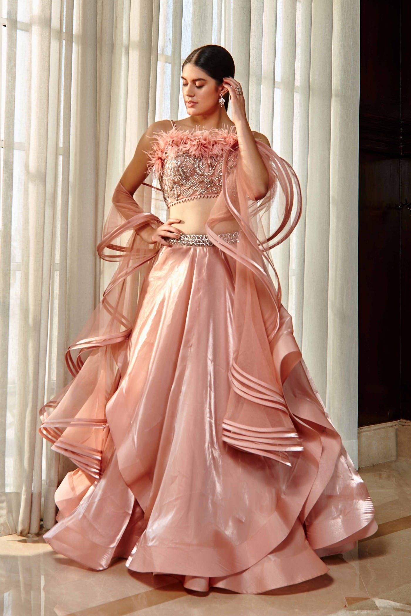 Golden Rose Ruffle Lehenga Set